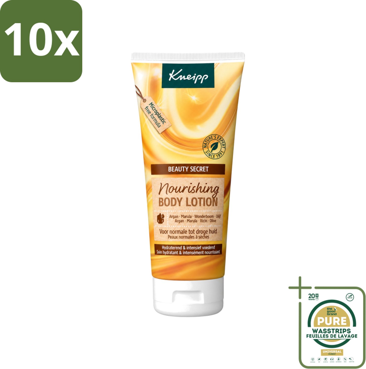 10 x Kneipp - Body lotion - Beauty Secret - Voor normale tot droge huid - 200 ml - Wasstrips - Huidverzorging - Bodylotion - Natuurlijke Oliën - Arganolie - Marula-olie