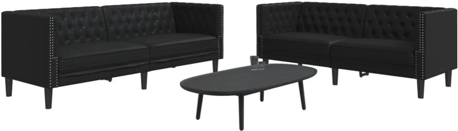 2-delige Chesterfield-Sofa-set in zwart kunstleer, bankstel met knoop-tuft en gevoerde zitvlakken voor de woonkamer, duurzame gestoffeerde meubels met stevig frame