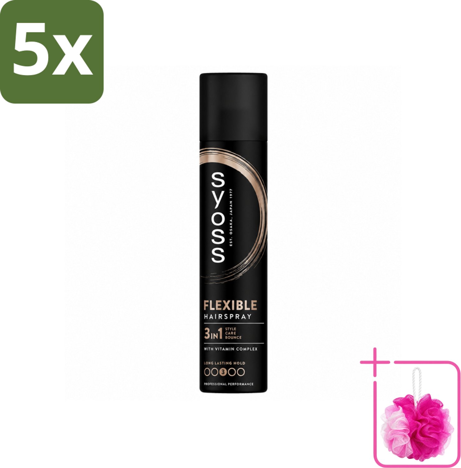 5 x Syoss - Hold & Flex - Haarspray - Flexibele Fixatie - 300 ml - Bulkverpakking - Haarspray - Douchemop - Flexibele fixatie