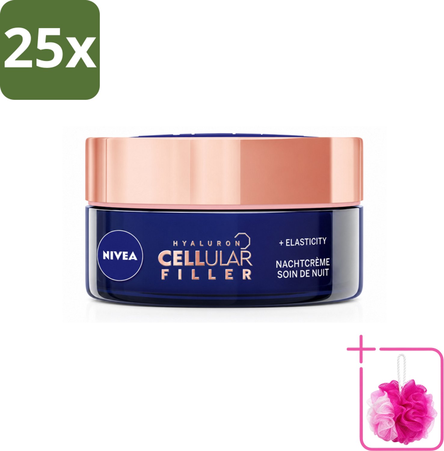 25 x NIVEA - Nachtcrème - CELLular Expert Lift Anti-Veroudering - Voor alle huidtypes - Met Bakuchiol & Hyaluronzuur - Verhoogt collageen & anti-rimpel - 50 ml - Bulkverpakking - Anti-aging crème - Douchemop - Huidverzorging