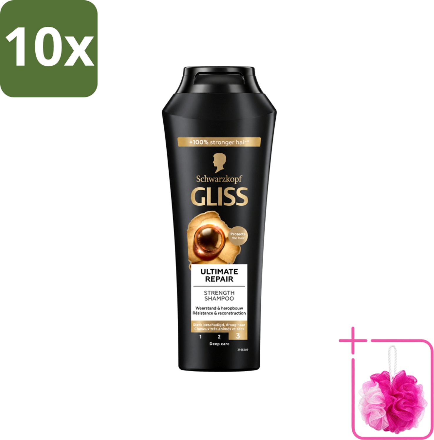 10 x Gliss - Shampoo - Ultimate Repair - Voor Intensief Herstel - 250 ml - Bulkverpakking - Herstel haar - Douchemop - Beschadigd haar