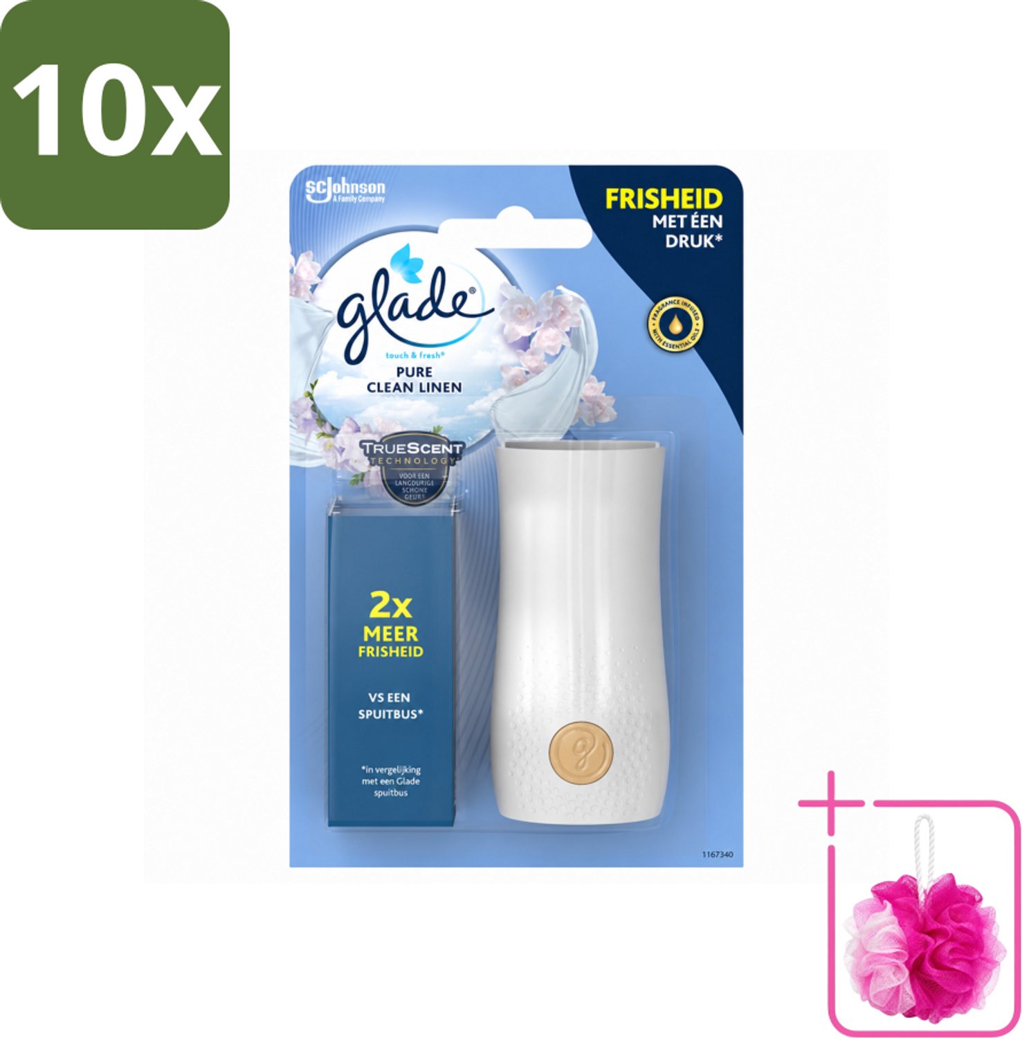 10 x Glade - Houder Touch & Fresh - Pure Clean Linen - 10 ml - Bulkverpakking - Frisse geur - Douchemop - Linnengoed