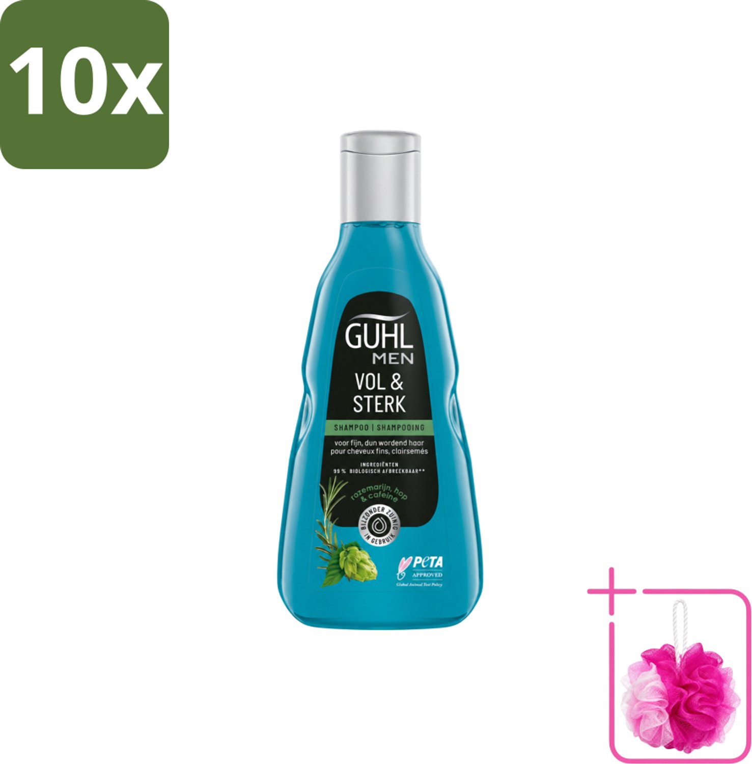 10 x Guhl - Shampoo - Men Vol & Sterk - 250 ml - Bulkverpakking - Mannenhaar - Douchemop - Volume