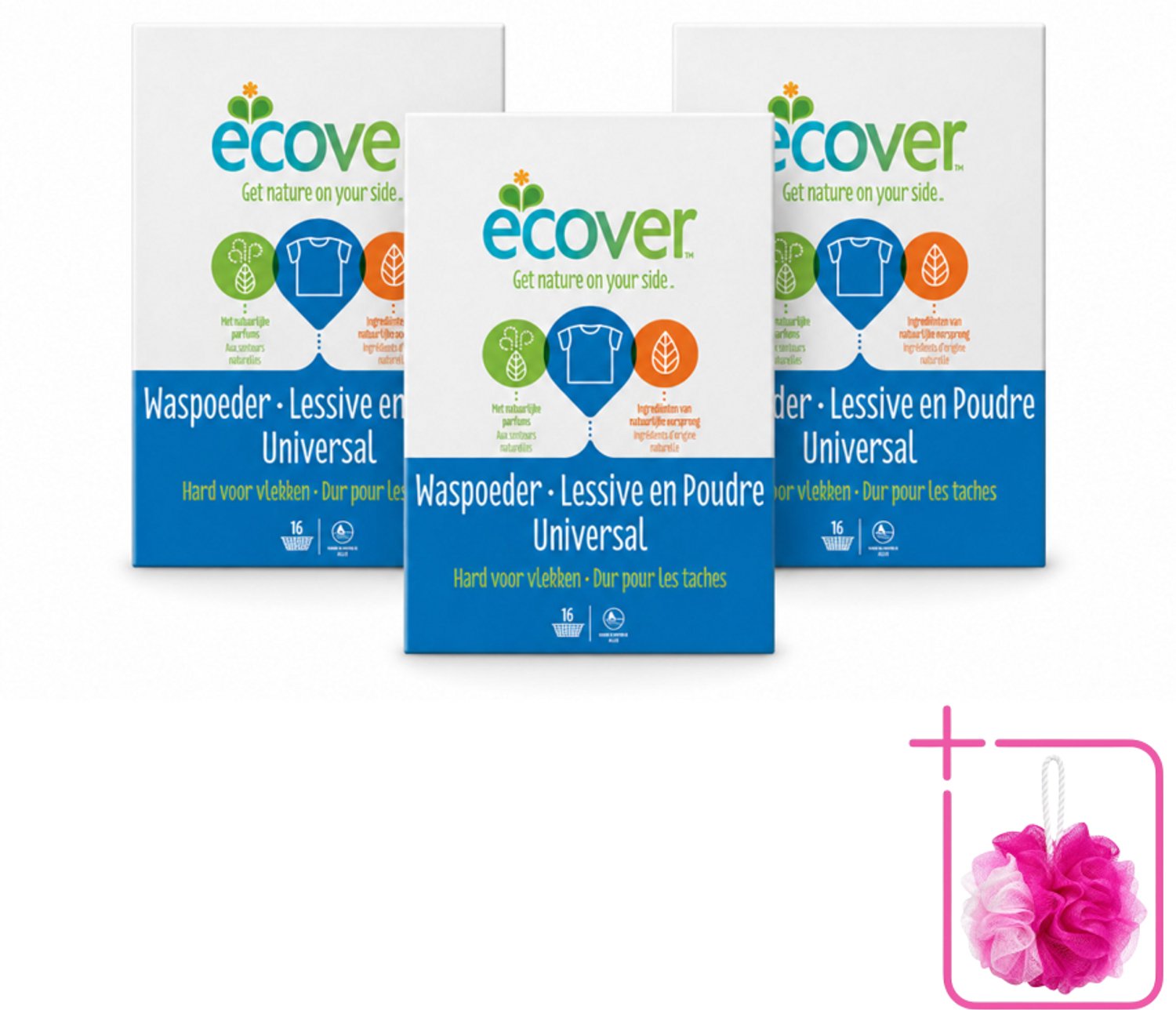 3 x Ecover - Waspoeder Universal - Voor witte & bonte was - 1,2 kg - Bulkverpakking - Waspoeder - Douchemop - Was
