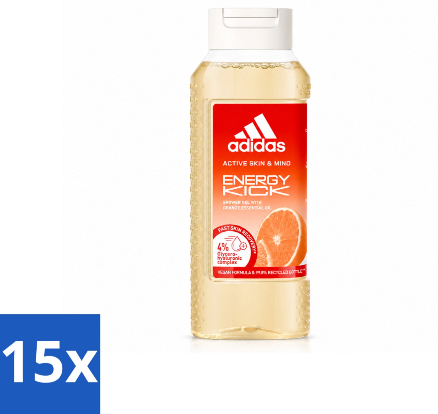 15 x Adidas – Douchegel – Active Skin & Mind Energy Kick – 250 ml - Voordeelverpakking - 15 stuks