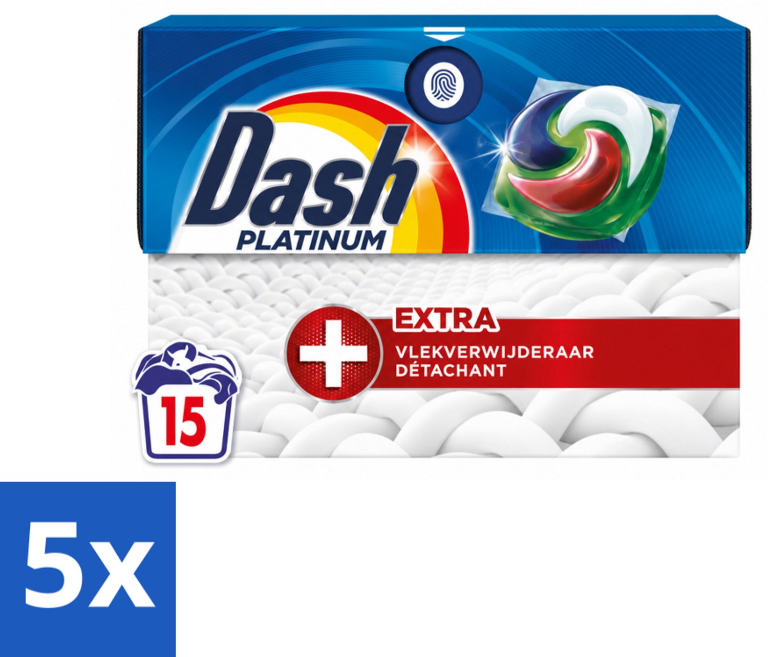 5 x Dash – Wasmiddelcapsules – 4in1 Platinum Pods + Extra Vlekkenverwijderaar – 15 capsules - Voordeelverpakking - 5 stuks