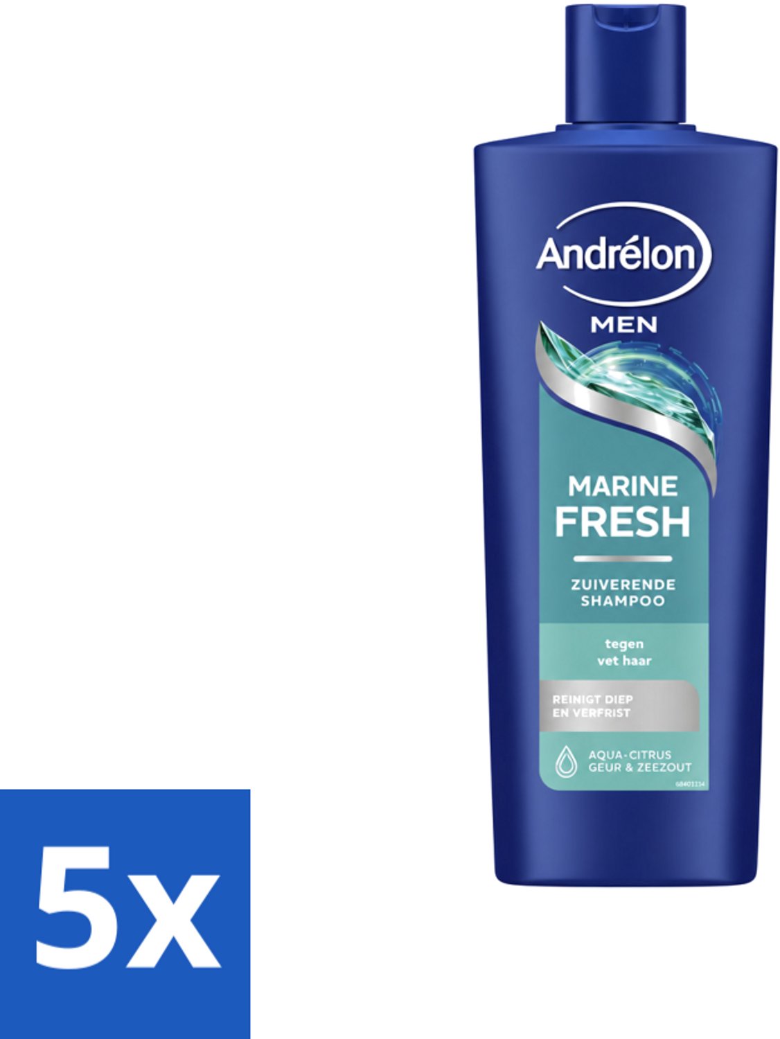 5 x Andrélon – Shampoo – Marine Fresh Men – 400 ml - Voordeelverpakking - 5 stuks