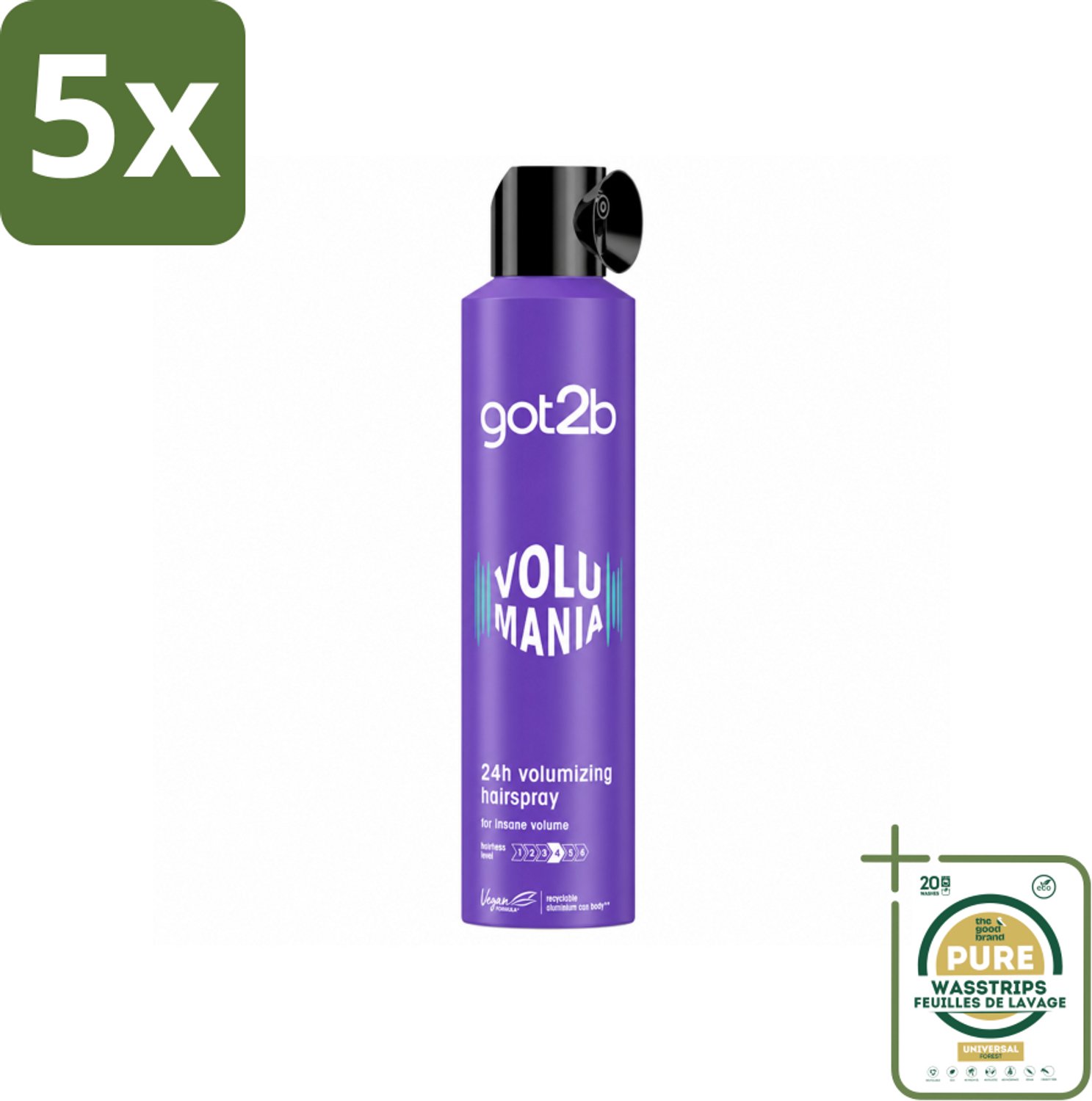 5 x Got2B - Haarspray - Volumania - 300 ml - Wasstrips - Haarspray - Volume - Body - Hold - Vegan Haarspray