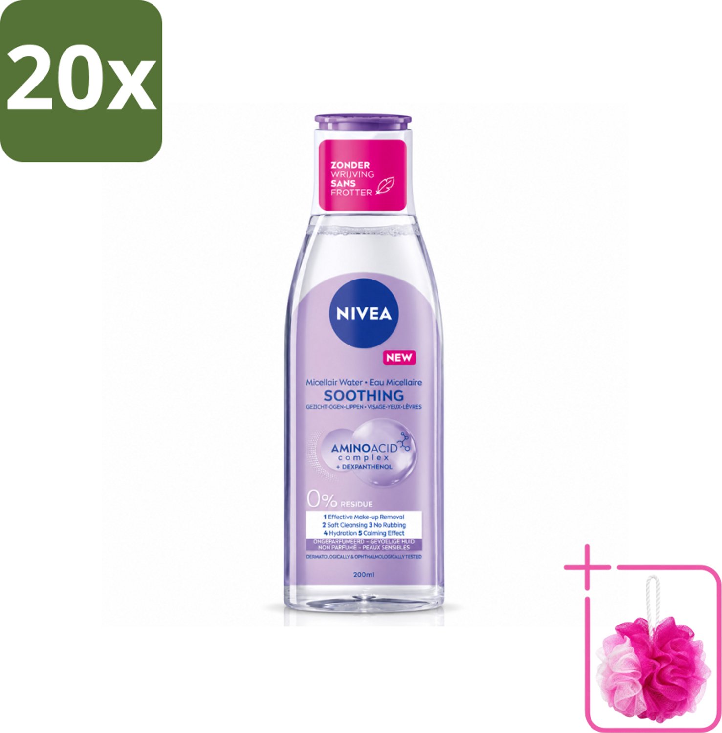 20 x NIVEA - Micellair Water - Gevoelige Huid - Anti-Restant - Verwijdert Waterbestendige Make-up - 200 ml - Bulkverpakking - Micellair water - Douchemop - Gevoelige huid