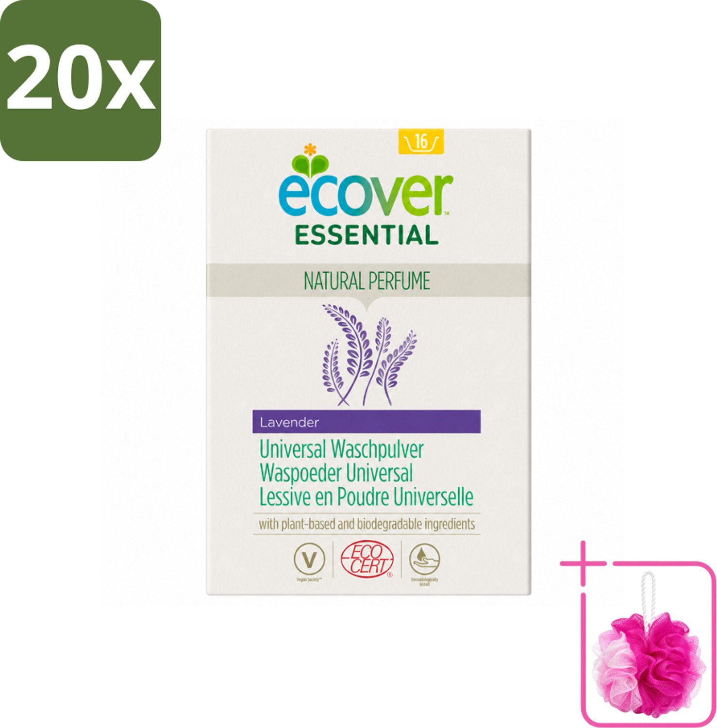 20 x Ecover - Waspoeder Essential - Universal - 1,2 kg - Bulkverpakking - Waspoeder - Douchemop - Witte was