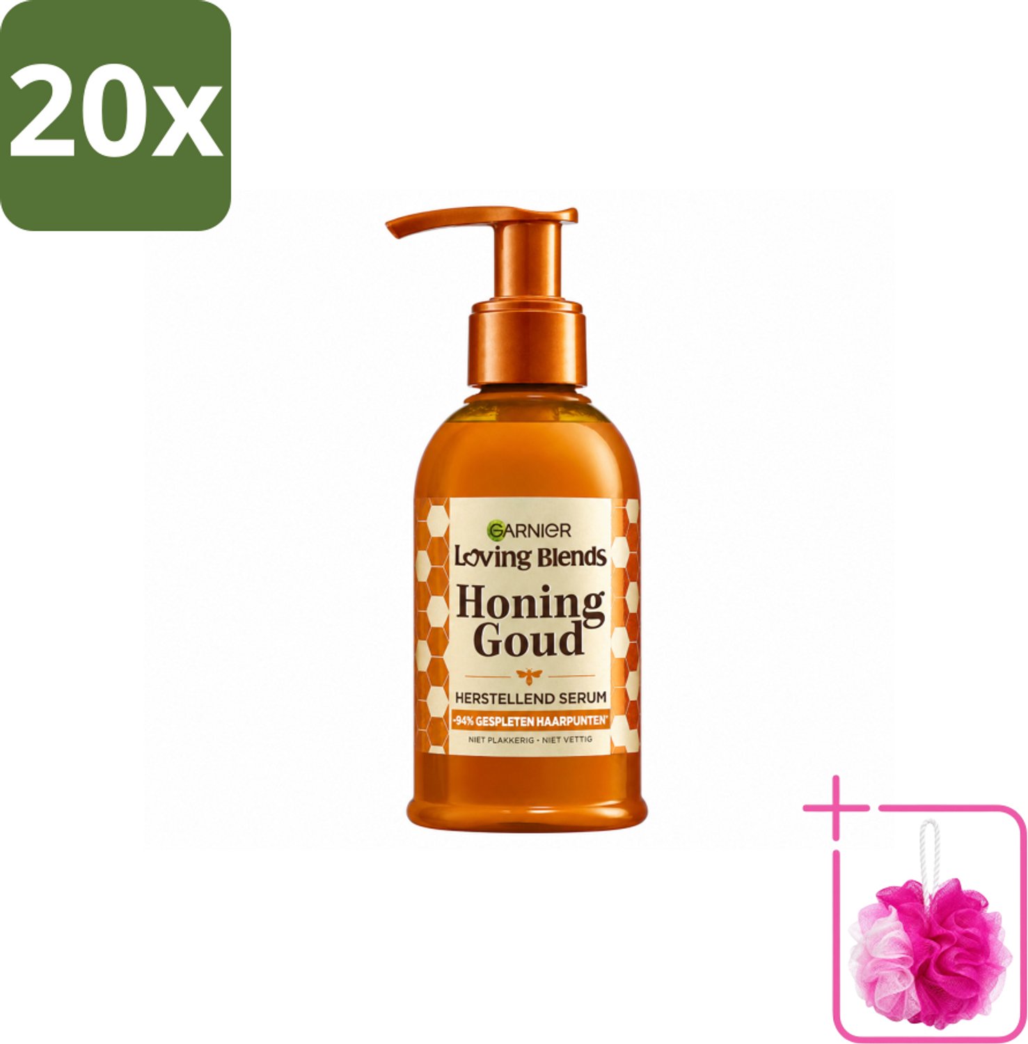 20 x Garnier - Loving Blends Honing Goud - Herstellend Haarserum - Beschadigd & Breekbaar Haar - 115 ml - Bulkverpakking - Haarherstel - Douchemop - Haarversterking