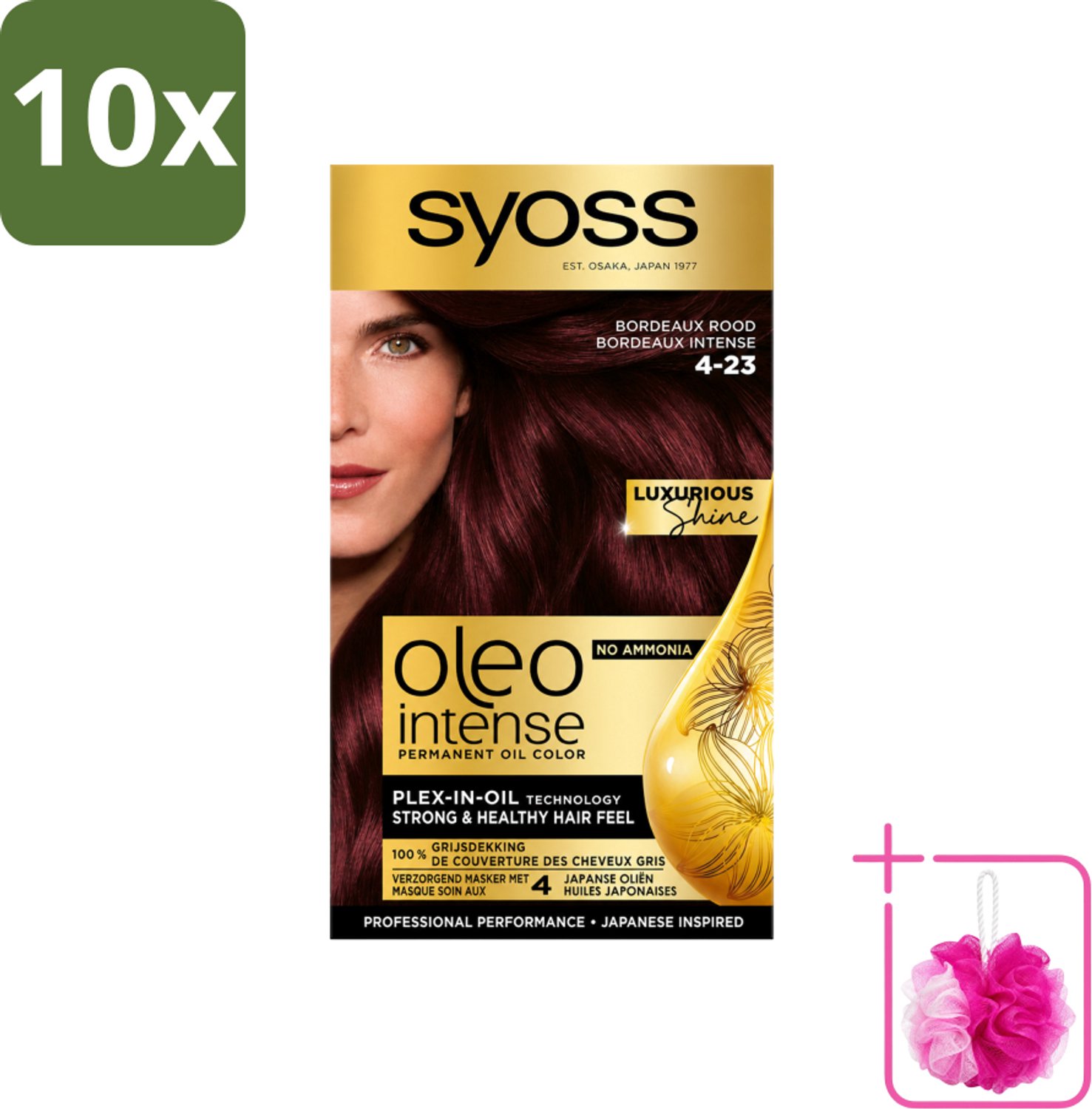 10 x SYOSS - Oleo Intense 4-23 - Haarverf - Permanente Haarkleuring - Bordeaux Rood - Langdurige Kleur - Bulkverpakking - Haarkleur - Douchemop - Bordeauxrood