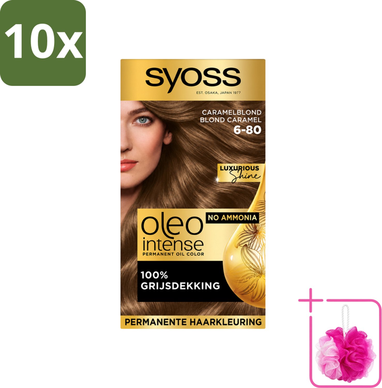 10 x SYOSS - Oleo Intense 6-80 - Haarverf - Permanente Haarkleuring - Caramelblond - Langdurige Kleur - Bulkverpakking - Haarkleur - Douchemop - Caramelblond