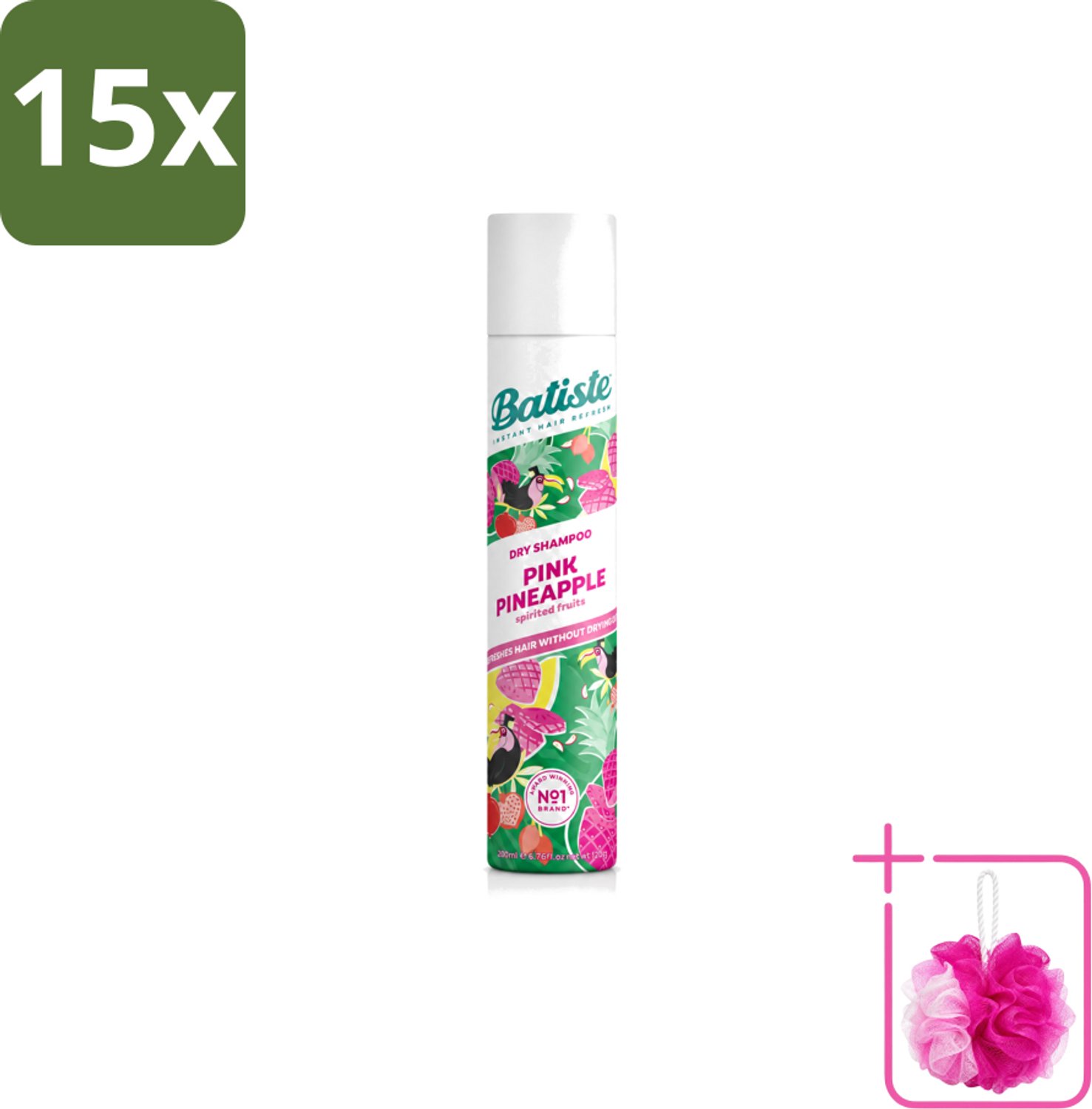 15 x Batiste - Pink Pineapple - Droogshampoo - Friszoete Geur - Verfrist en Geeft Volume - 200ml - Bulkverpakking - Droogshampoo - Douchemop - Fris haar