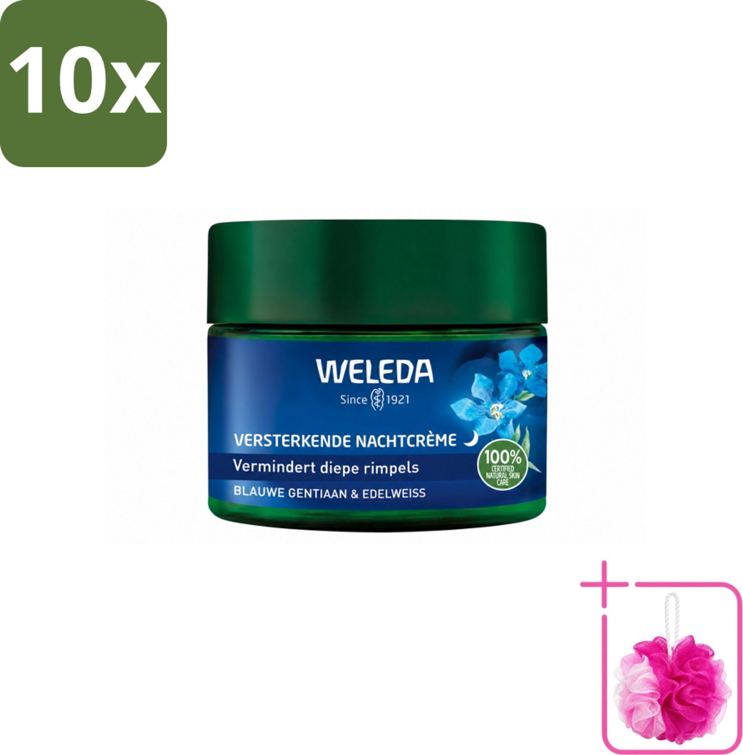 10 x WELEDA - Nachtcrème Versterkend - Blauwe Gentiaan & Edelweiss - 40 ml - Bulkverpakking - Nachtcrème - Douchemop - Huidversterken