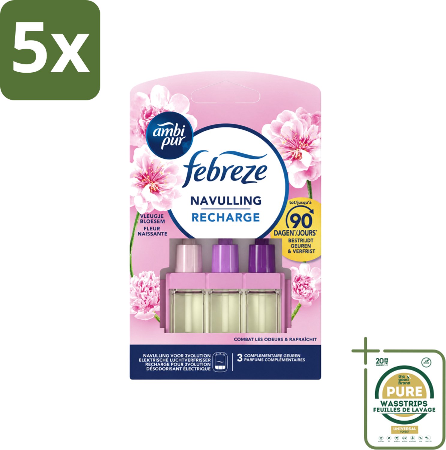 5 x Ambi Pur - 3Volution - Navulling - Vleugje Bloesem - 20 ml - Wasstrips - Luchtverfrisser - Geurverspreider - Bloemige Geur - Geurwisseling - Geurblindheid