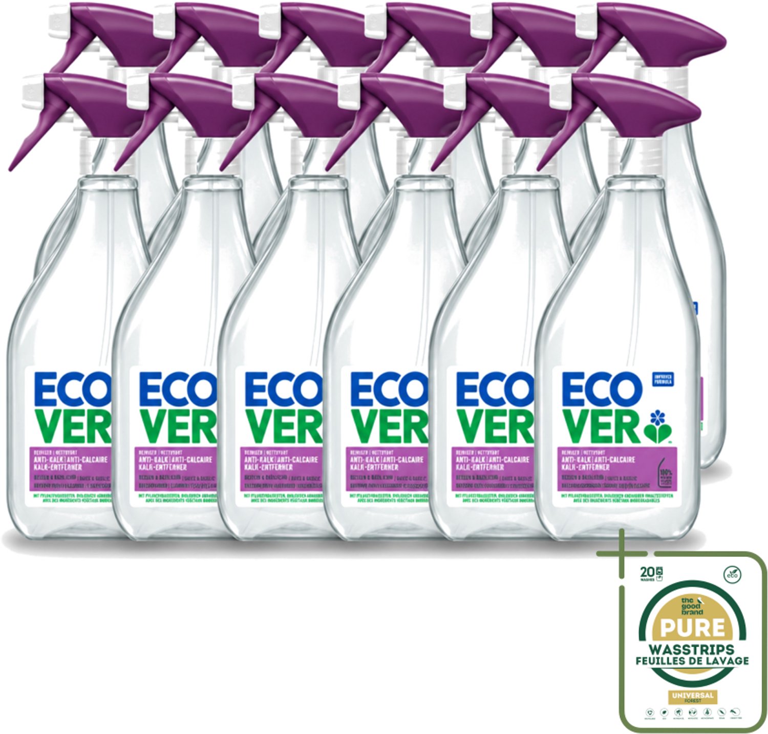 12 x Ecover - Kalkreiniger - Bessen & Basilicum - 500 ml - Wasstrips - Ontkalken - Kalkverwijderen - Kalkaanslag - Reinigen - Badkamer