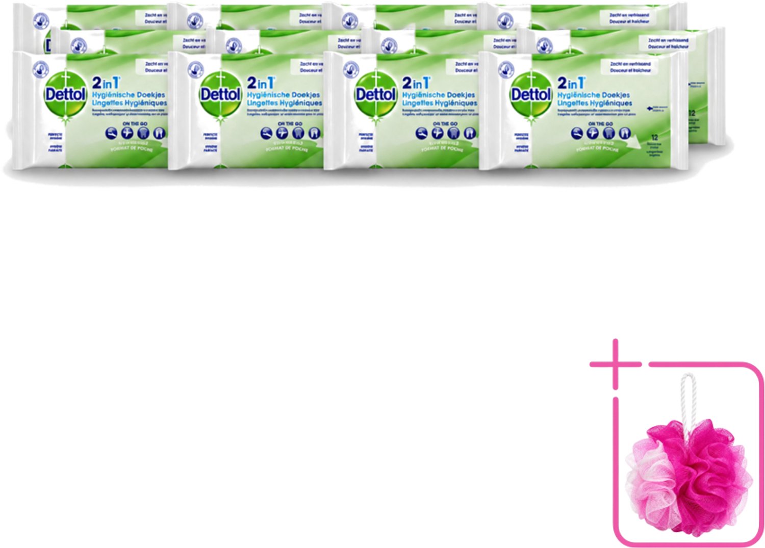 12 x Dettol - Reinigingsdoekjes - 2-in-1 Reiniging & Desinfectie - On the Go - 12 Doekjes - Bulkverpakking - Hygiëne - Douchemop - Reinigen