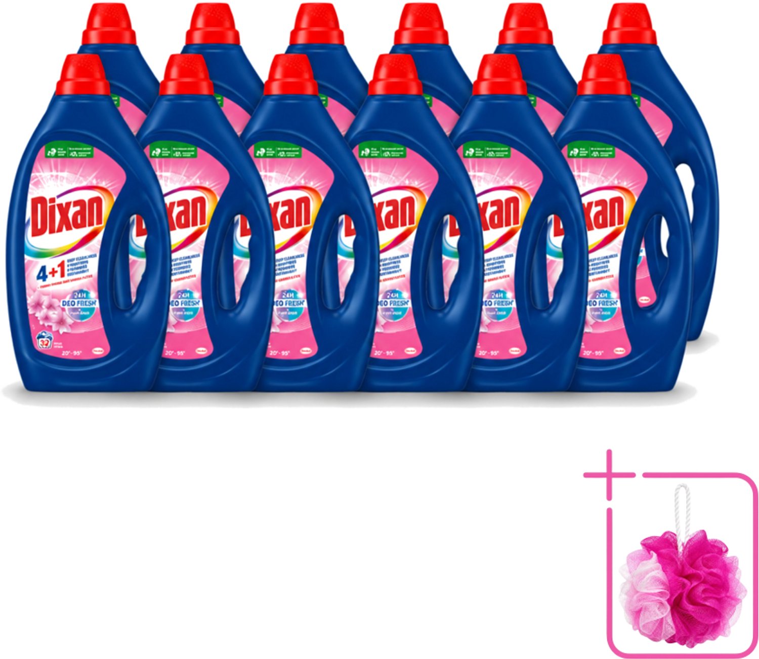 12 x Dixan - Vloeibaar wasmiddel - Fresh Pink - 32 wasbeurten - Bulkverpakking - Wasmiddel - Douchemop - Wasgeur