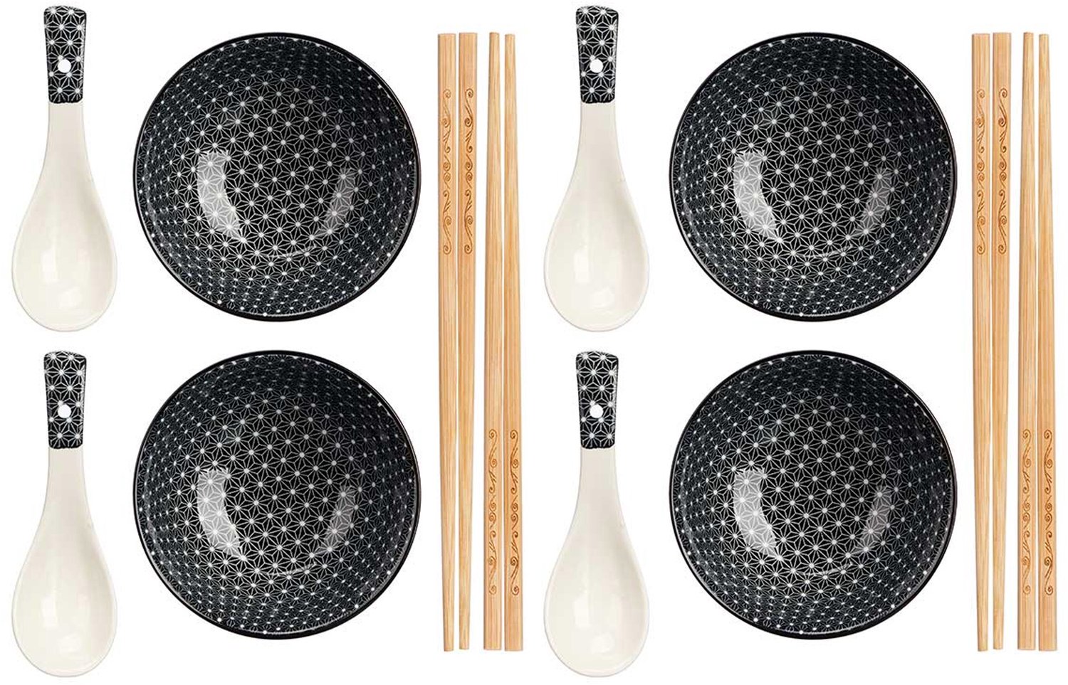 Kinvara Sushi servies set - 12-delig - keramiek - zwart - sushi eet set