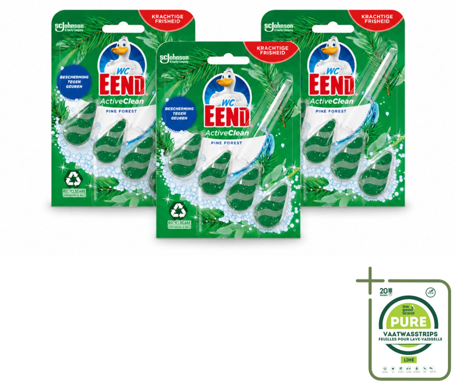 3 x WC Eend - Active Clean Pine Forest - Toiletblok - 1 Toiletblok - Grootverpakking - Vaatwasstrips - Toiletblok - Reiniging Toilet - Dennengeur Toilet - Schuim Toilet - Aanslag Voorkomen