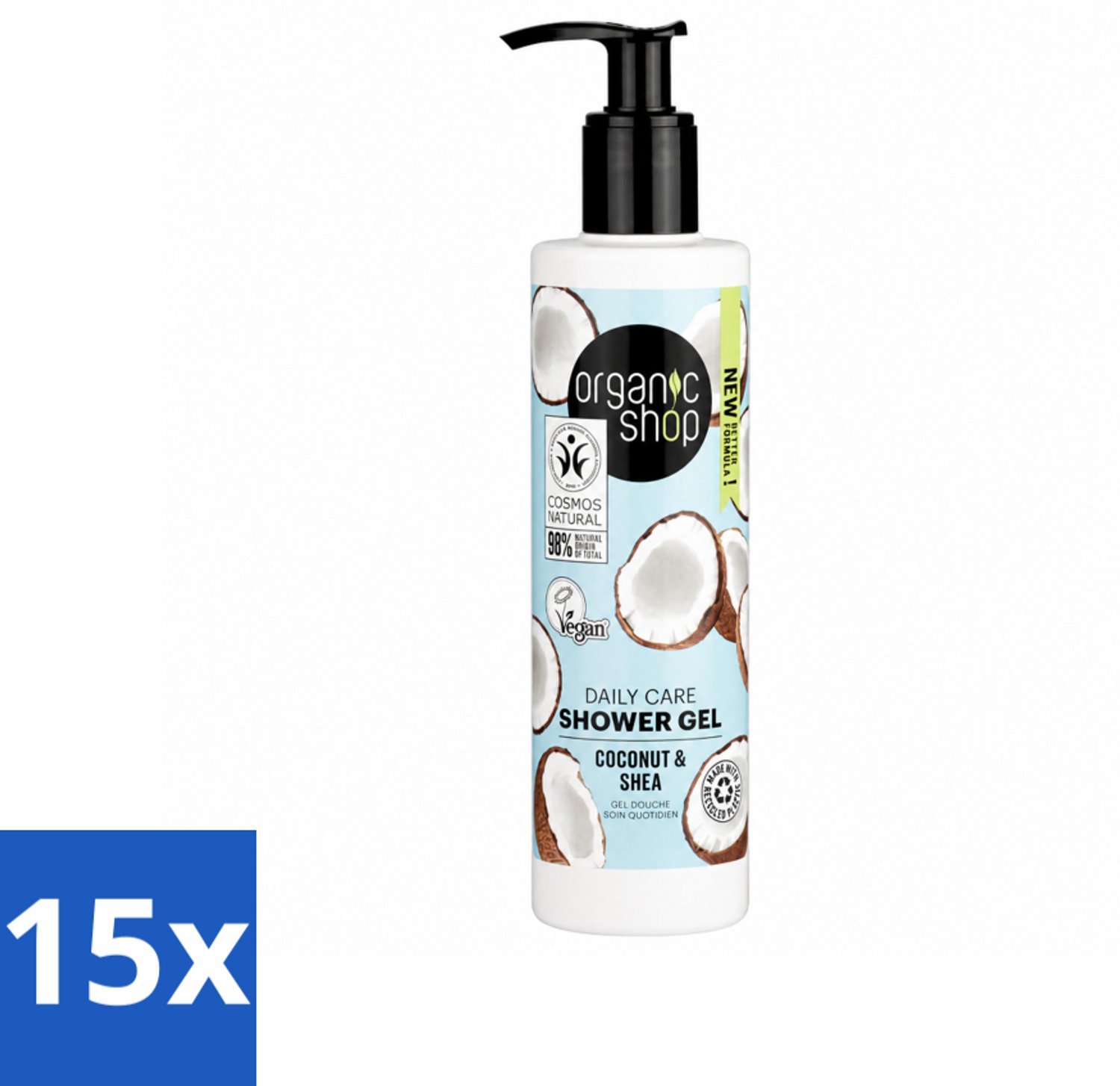 15 x Organic Shop - Daily Care Coconut & Shea Shower Gel - Hydratatie & Verzorging - 280 ml - Voordeelverpakking - 15 stuks