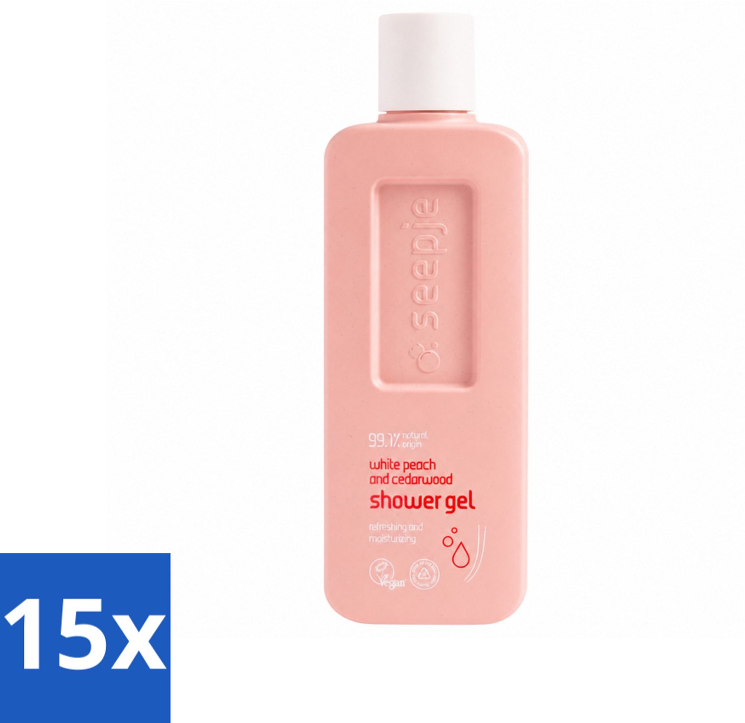 15 x Seepje - Douchegel - Natuurlijke Geur - Witte Perzik en Cederhout - 300 ml - Voordeelverpakking - 15 stuks