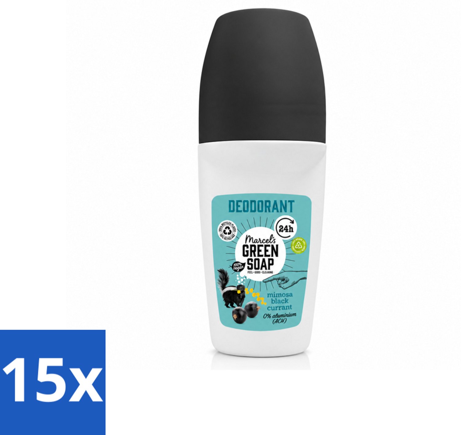 15 x Marcel's Green Soap - Deodorant Roller - Mimosa & Blackcurrant - Langdurige frisheid - 50 ml - Voordeelverpakking - 15 stuks