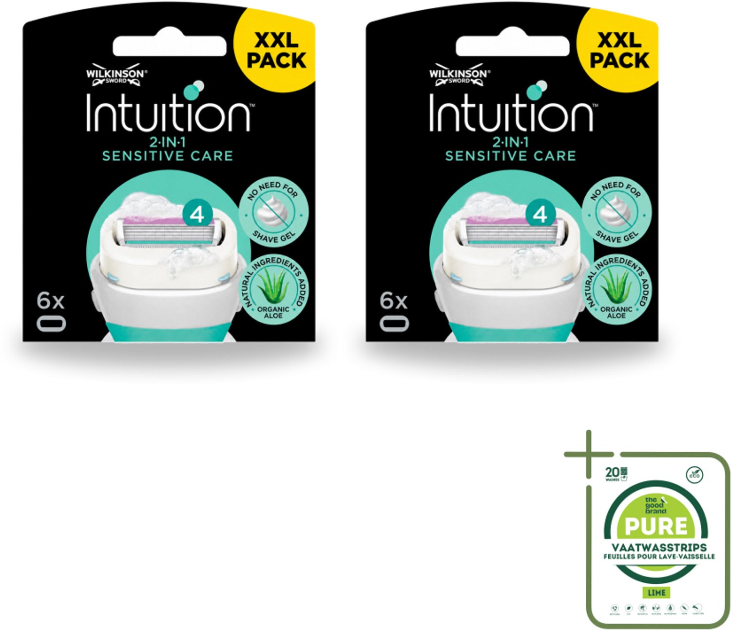 2 x Wilkinson Intuition - Navulmesjes - 2 in 1 Sensitive Care - Voor Gevoelige Huid - 6 mesjes - Grootverpakking - Vaatwasstrips - Gevoelige Huid - Scheren - Navulmesjes - Schuimende Huidconditioner - Dermatologisch Getest