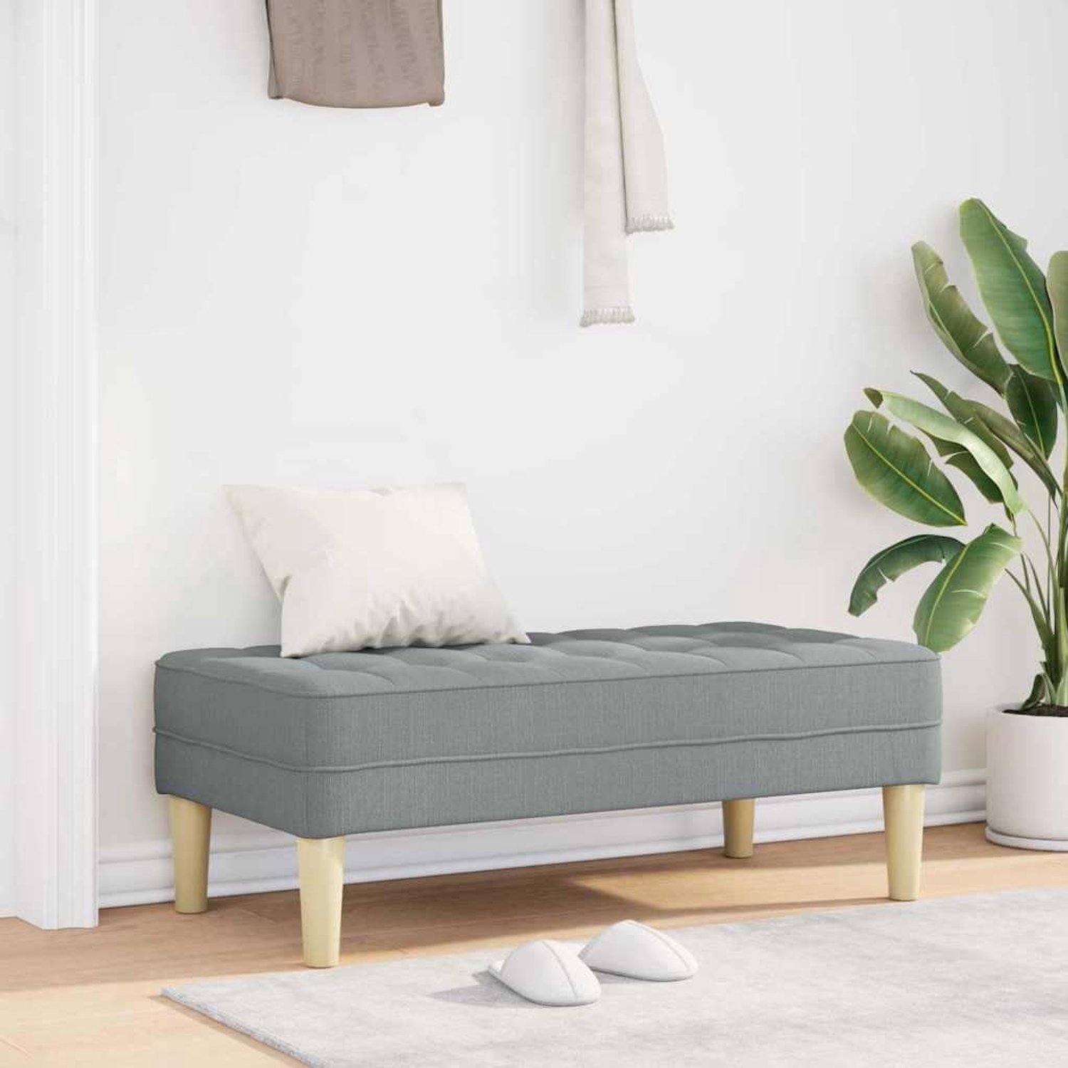 Bankottoman met kussen voor de woonkamer zitmeubel van stof in lichtgrijs 113 x 57 x 39 cm