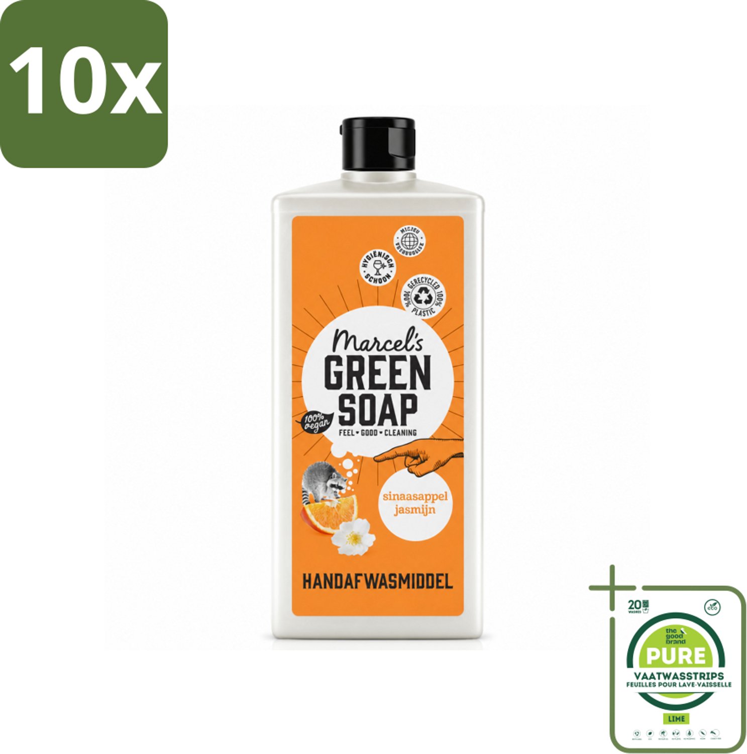10 x Marcel's Green Soap - Afwasmiddel - Sinaasappel & Jasmijn - Voor dagelijks gebruik - 500 ml - Grootverpakking - Vaatwasstrips - Afwasmiddel Sinaasappel Jasmijn - Natuurlijke Afwas - Plantaardige Zepen - Biologisch Afbreekbaar - Schone Vaat