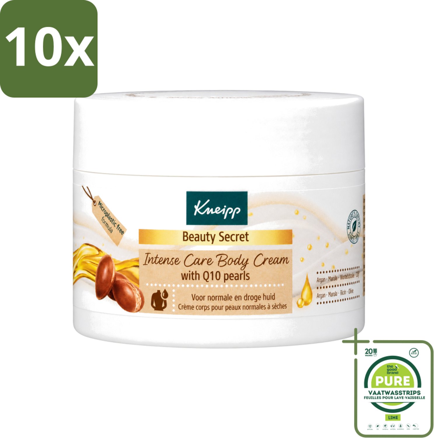 10 x Kneipp - Body crème - Beauty Secret - Met Q10 parels - 200 ml - Grootverpakking - Vaatwasstrips - Beauty Secret - Huid Verzorging - Q10 Parels - Shea Butter - Natuurlijke Oliën