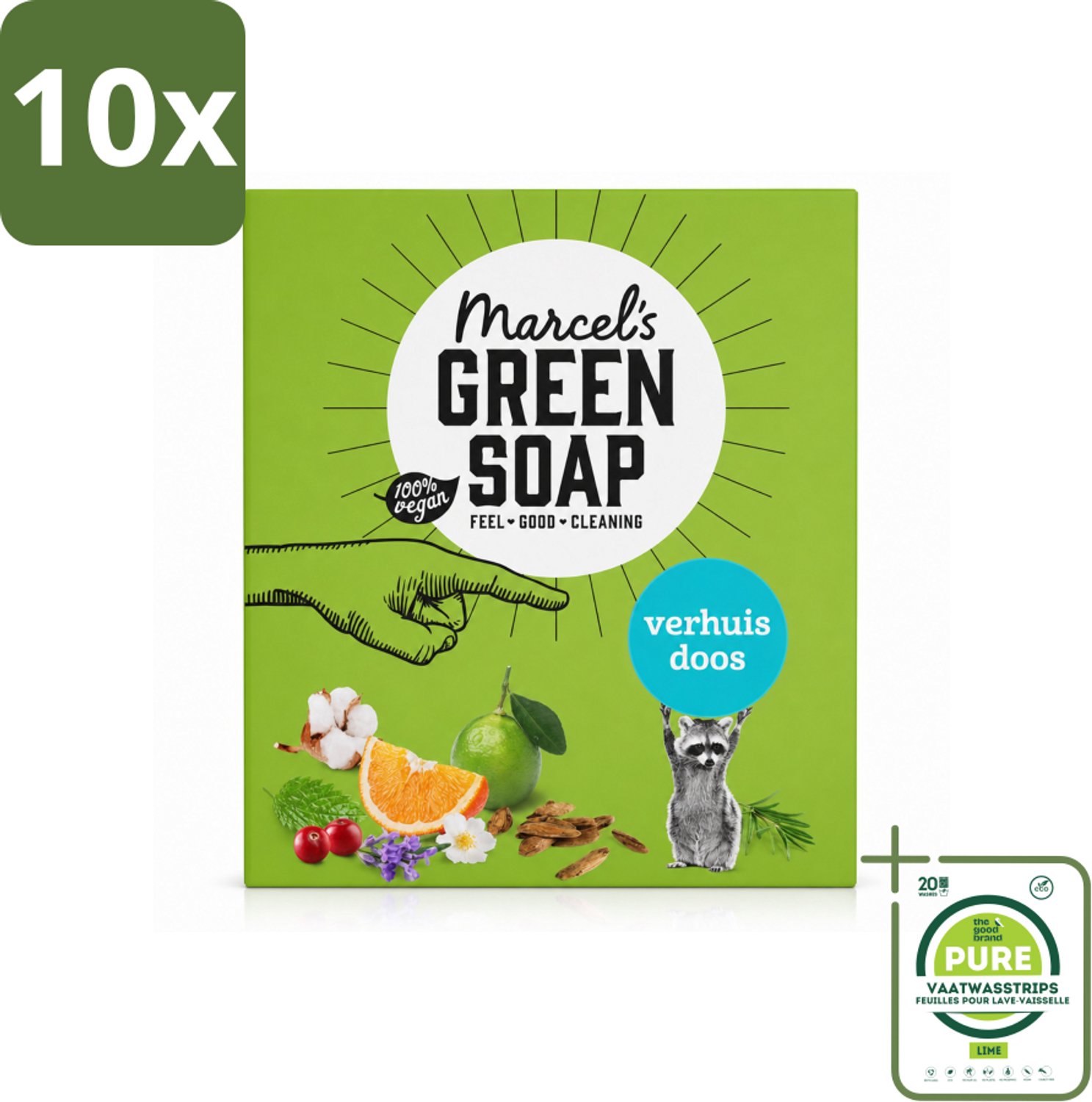10 x Marcel's Green Soap - Verhuisdoos - Duurzaam Schoonmaken - Natuurlijke verzorging - 8 Zeepjes - Grootverpakking - Vaatwasstrips - Verhuizing - Schoonmaken - Natuurlijke Reiniging - Duurzaamheid - Milieuvriendelijk