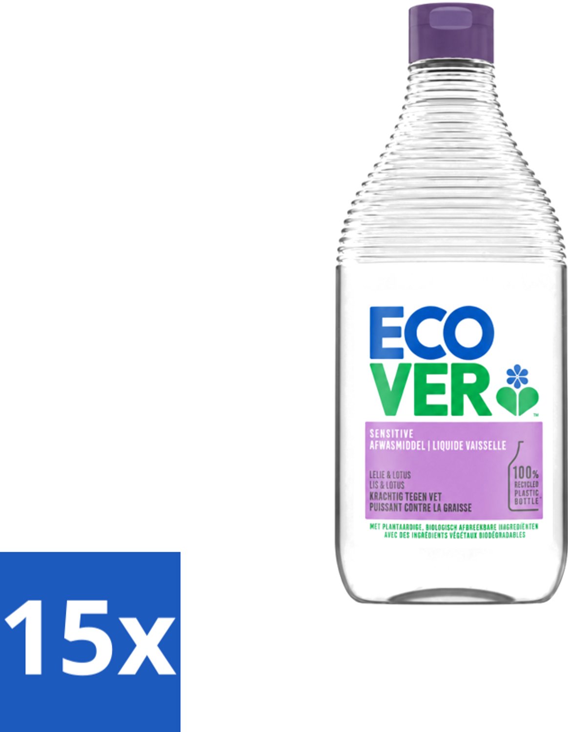 15 x Ecover - Afwasmiddel - Lelie & Lotus - 450 ml - Voordeelverpakking - 15 stuks