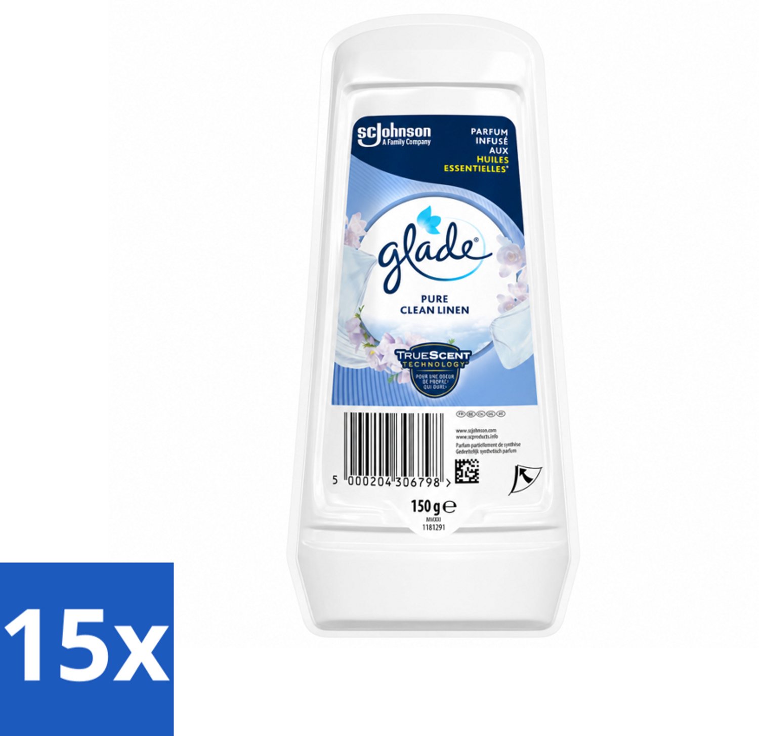 15 x Glade - Gel - Pure Clean Linen - 150 g - Voordeelverpakking - 15 stuks