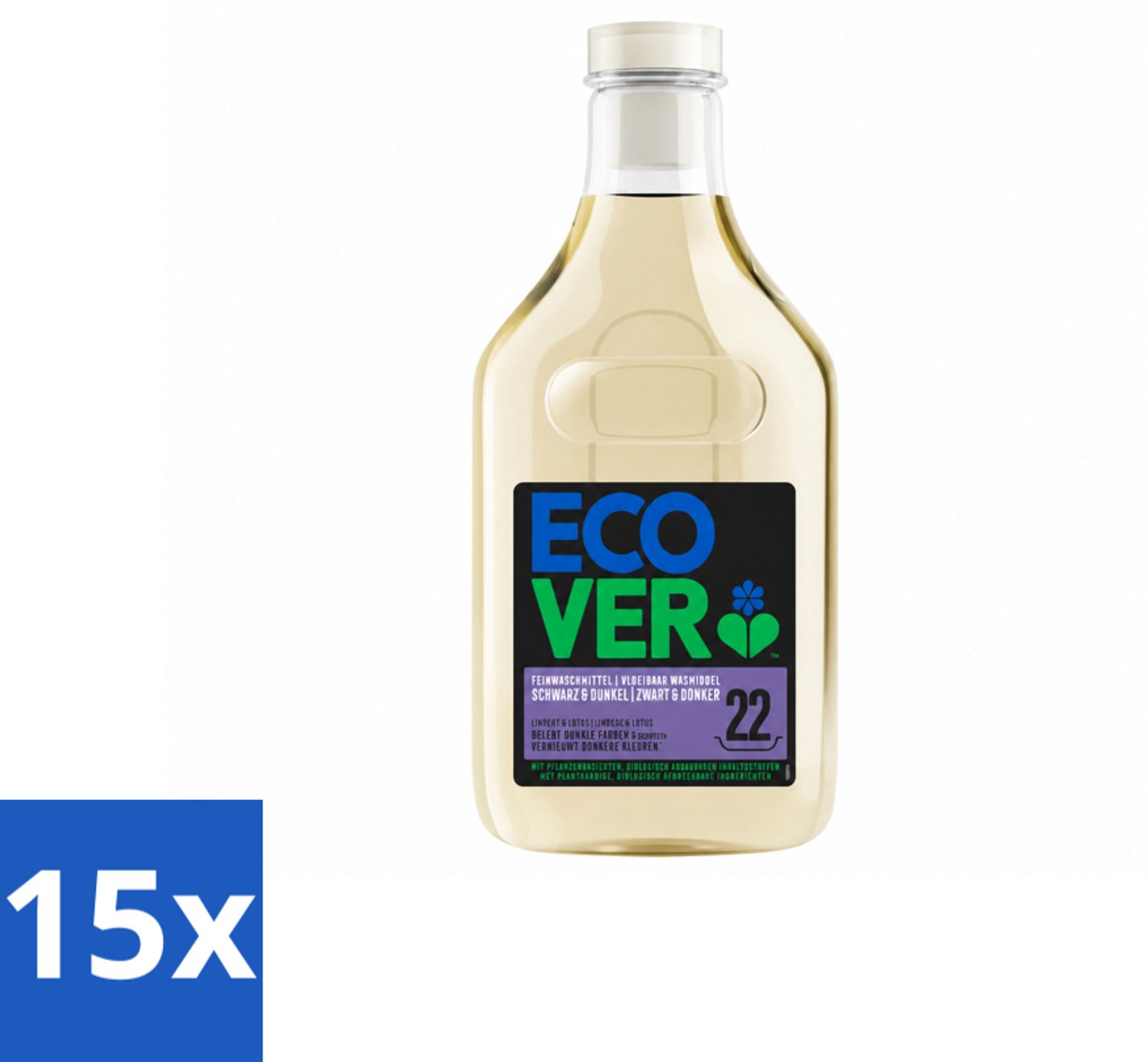 15 x Ecover - Vloeibaar wasmiddel - Zwart & Donker - 1 liter - 22 wasbeurten - Voordeelverpakking - 15 stuks