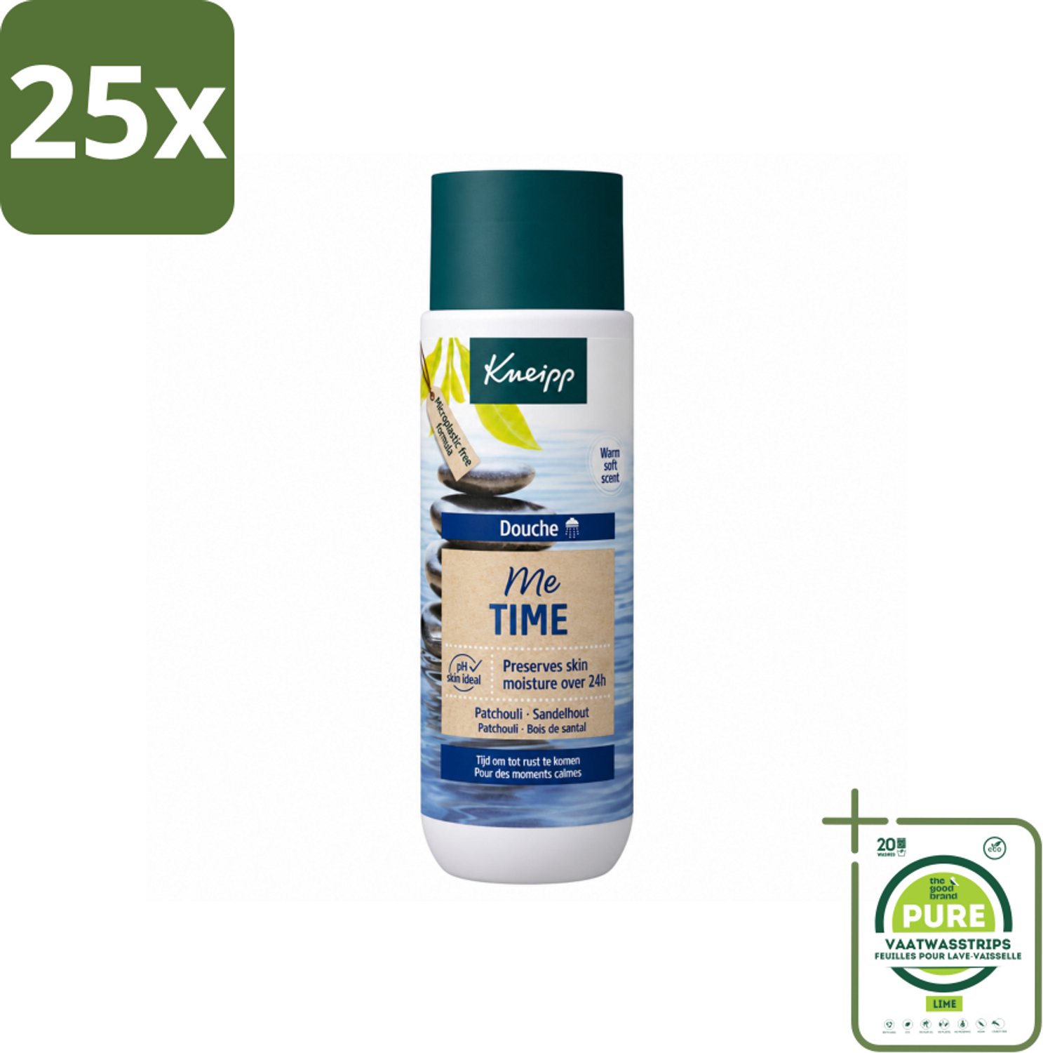 25 x Kneipp - Douchegel - Me-Time - 200 ml - Grootverpakking - Vaatwasstrips - Douchegel - Ontspanning - Patchouli - Sandelhout - Huidverzorging