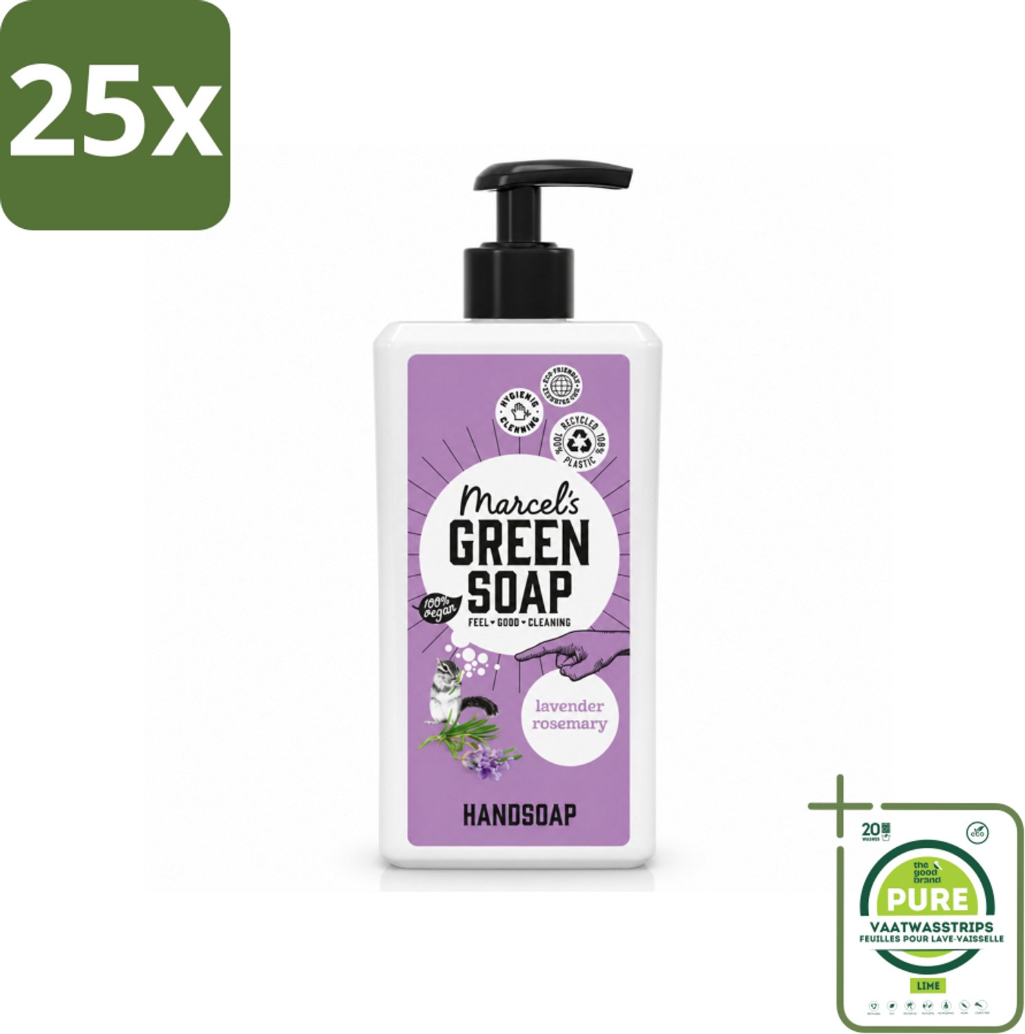 25 x Marcel's Green Soap - Handzeep - Lavender & Rozemarijn - Voor dagelijks gebruik - 500 ml - Grootverpakking - Vaatwasstrips - Handzeep - Natuurlijke Handzeep - Handwas - Lavendel - Rozemarijn