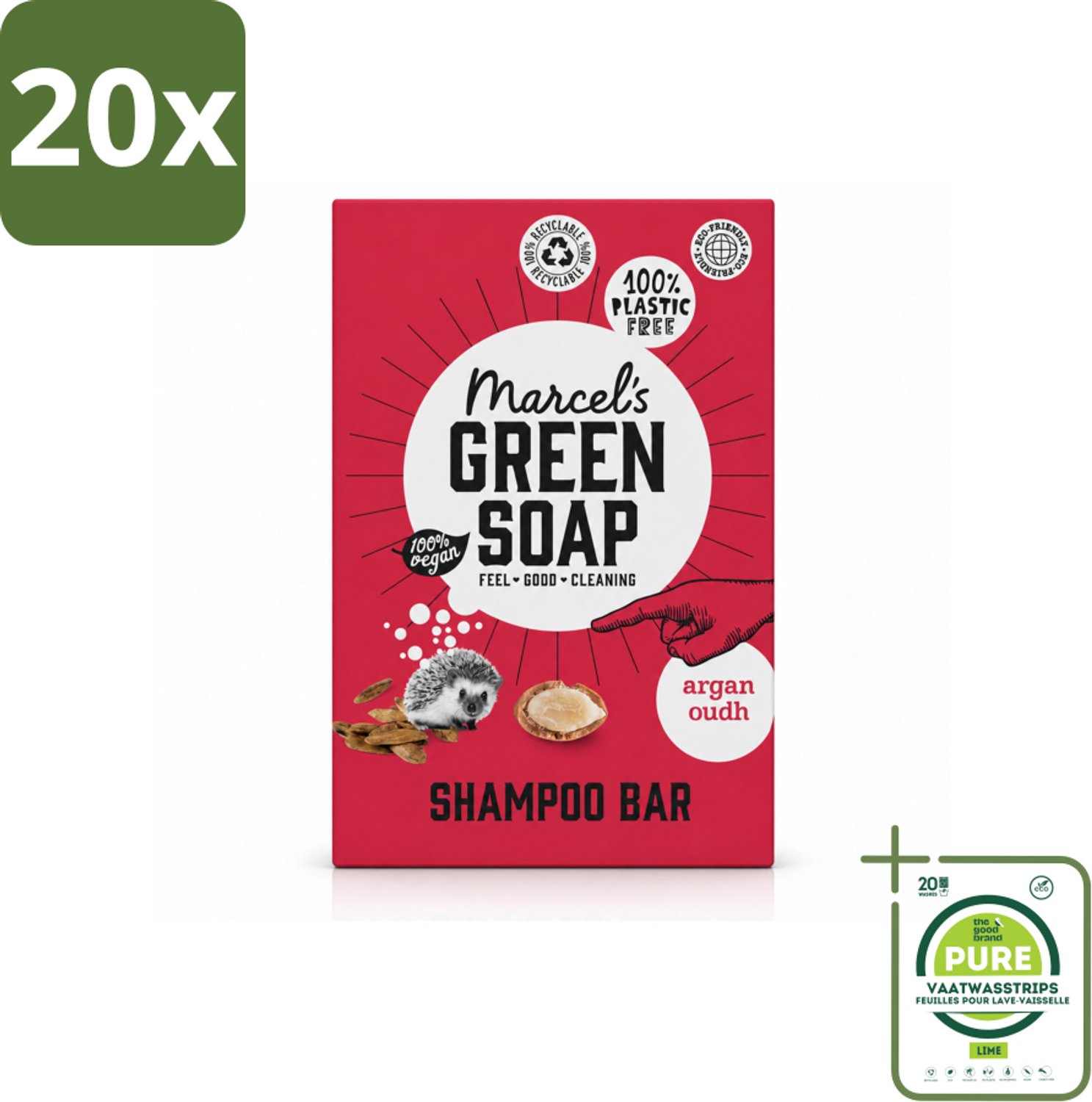 20 x Marcel's Green Soap - Shampoobar - Argan & Oudh - Versterkt & verzorgt - 90 gr - Grootverpakking - Vaatwasstrips - Shampoobar - Natuurlijke Haarverzorging - Arganolie - Oudh Geur - Sulfaatvrij