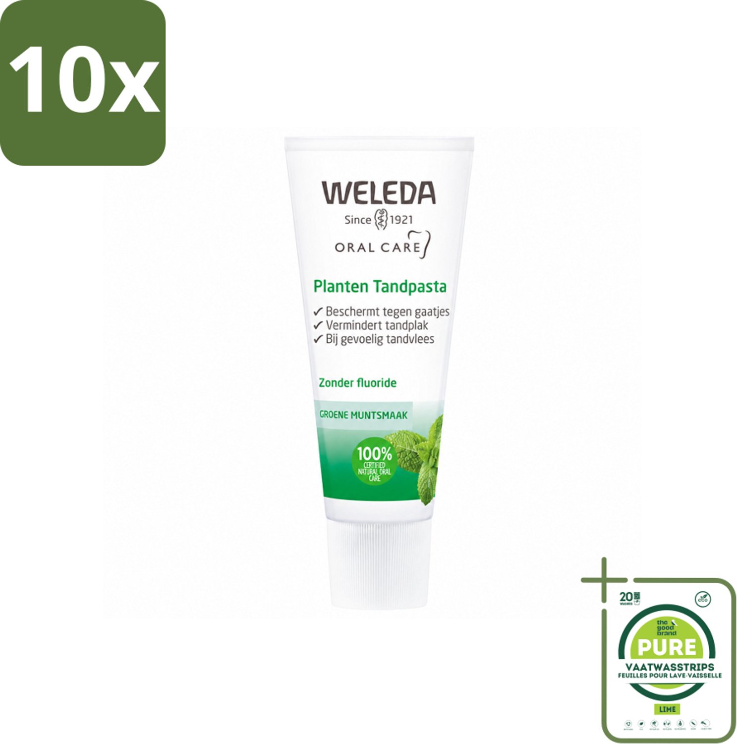 10 x WELEDA - Planten tandpasta - 75 ml - Grootverpakking - Vaatwasstrips - Natuurlijke Tandpasta - Tandvlees Kalmeren - Tanden Reinigen - Kamille-extract - Mirre