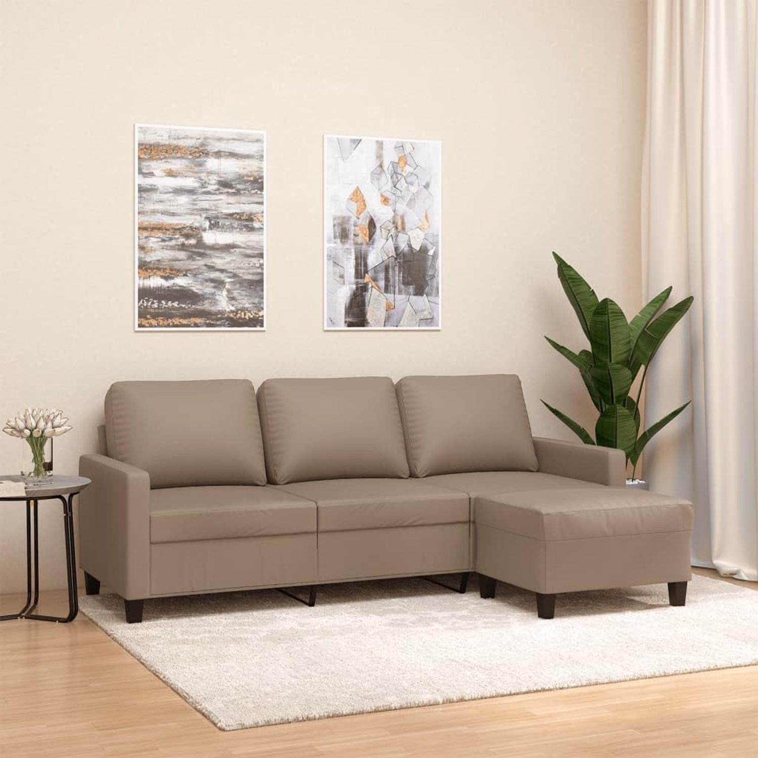 3-zitsbank met kruk in cappuccino-bruin, 180 cm, kunstleer en bank voor woonkamer, duurzaam frame en veelzijdige voetenbank voor ontspanning