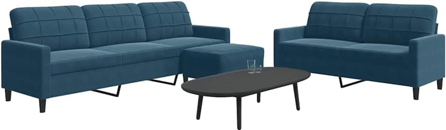 3-delige bankset met kussen blauw fluweel en salontafel ontwerp voor woonkamer en eetkamer