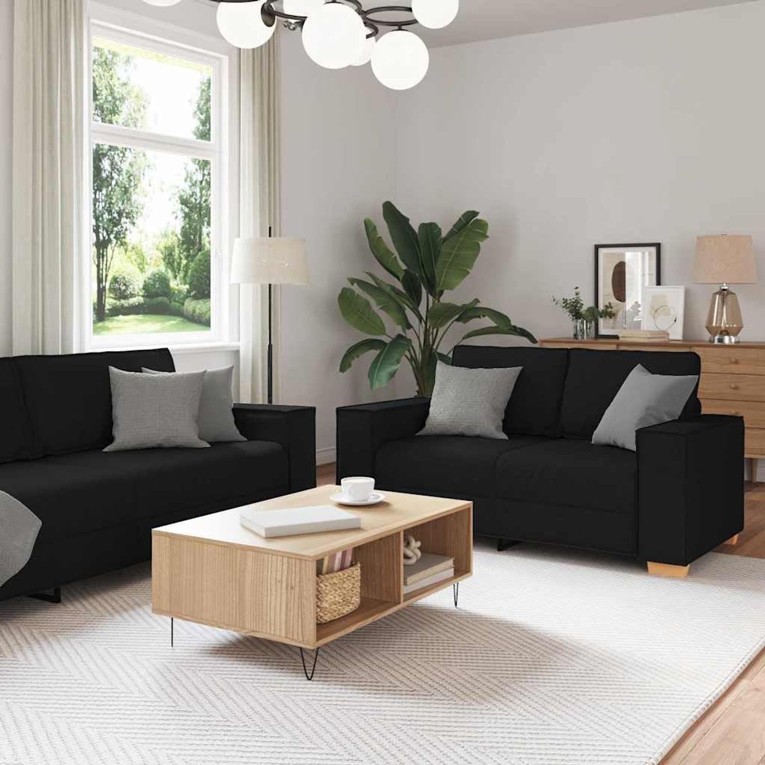 3-delige sofaset, zwart, 220 x 80 x 84 cm, linnenmix, zitmeubel, zwart, met 2-zits en stoel voor de woonkamer