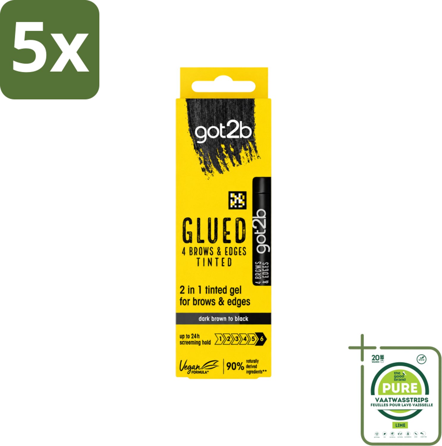 5 x Got2B - 2-in-1 Gel - Brows & Edges Zwart - 16 ml - Grootverpakking - Vaatwasstrips - Wenkbrauwen En Haarranden - Gestylde Brows - Haarranden - Zwart Gel - 2-in-1 Gel
