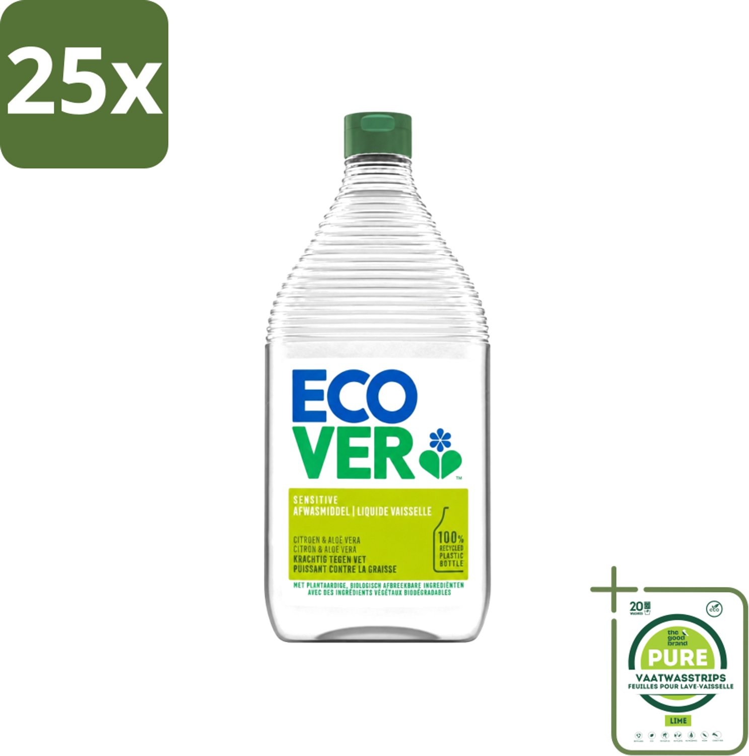 25 x Ecover - Afwasmiddel - Citroen & Aloë Vera - 950 ml - Grootverpakking - Vaatwasstrips - Afwasmiddel Citroen Aloë Vera - Natuurlijk Afwasmiddel - Plantaardig Afwasmiddel - Huidvriendelijk Afwasmiddel - Duurzaam Afwasmiddel