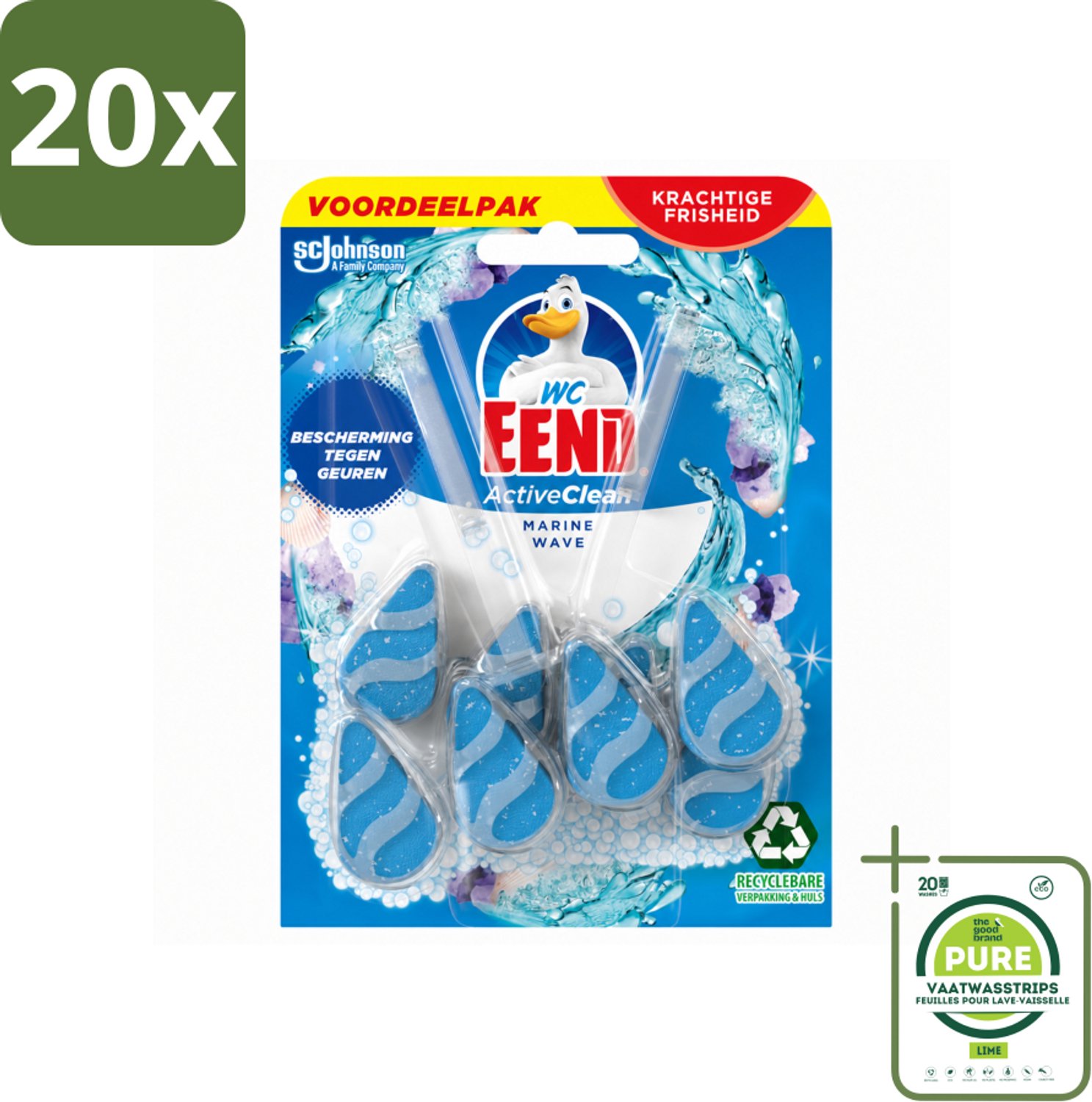 20 x WC Eend - Active Clean Marine - Toiletblok Duopack - Meer Schuim & Frisheid - 2 Toiletblokken - Grootverpakking - Vaatwasstrips - Toiletblok - Reiniging Toilet - Schuim Toilet - Fris Toilet - Kalkaanslag Bestrijden