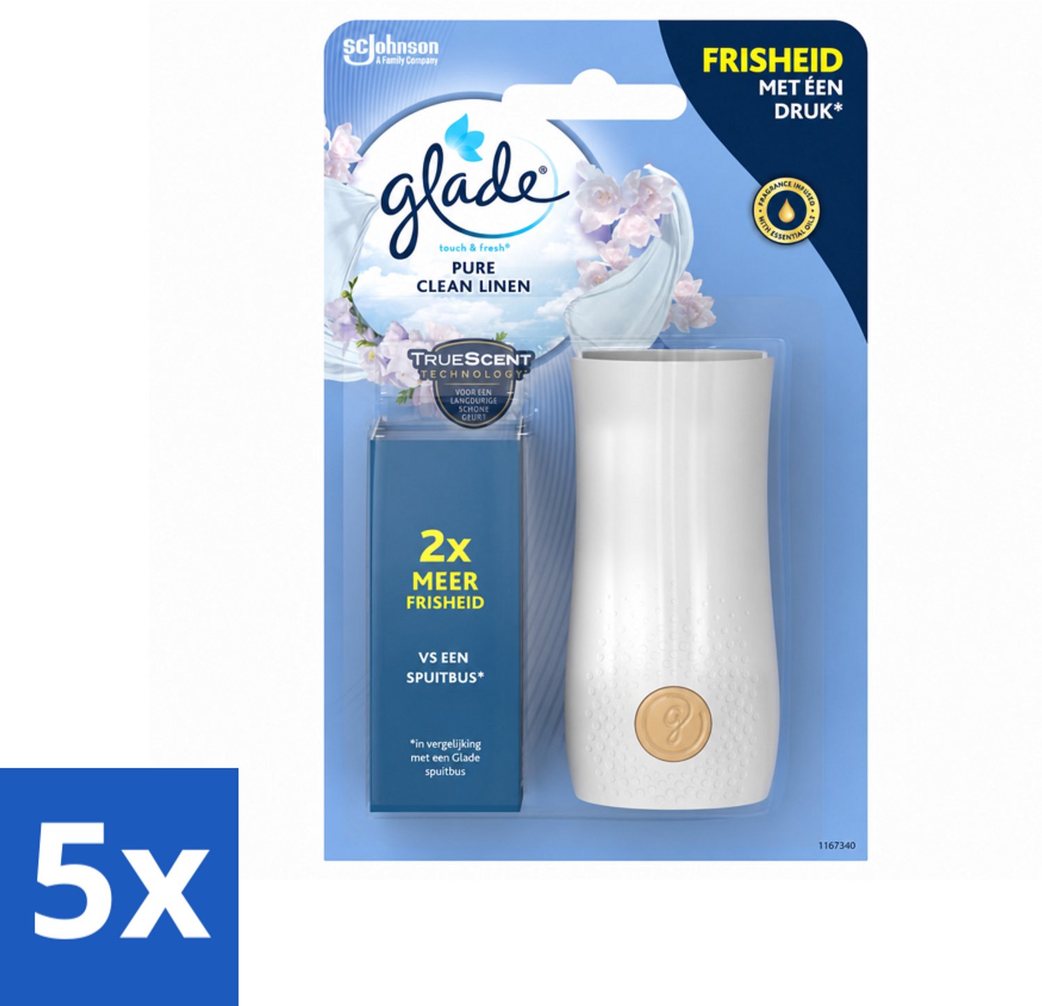 5 x Glade - Houder Touch & Fresh - Pure Clean Linen - 10 ml - Voordeelverpakking - 5 stuks