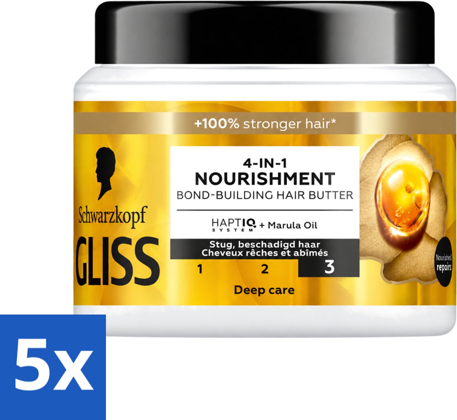 5 x Gliss - Haarmasker - 4in-1 Hair Butter - Voor Intensieve Herstelverzorging - 400 ml - Voordeelverpakking - 5 stuks
