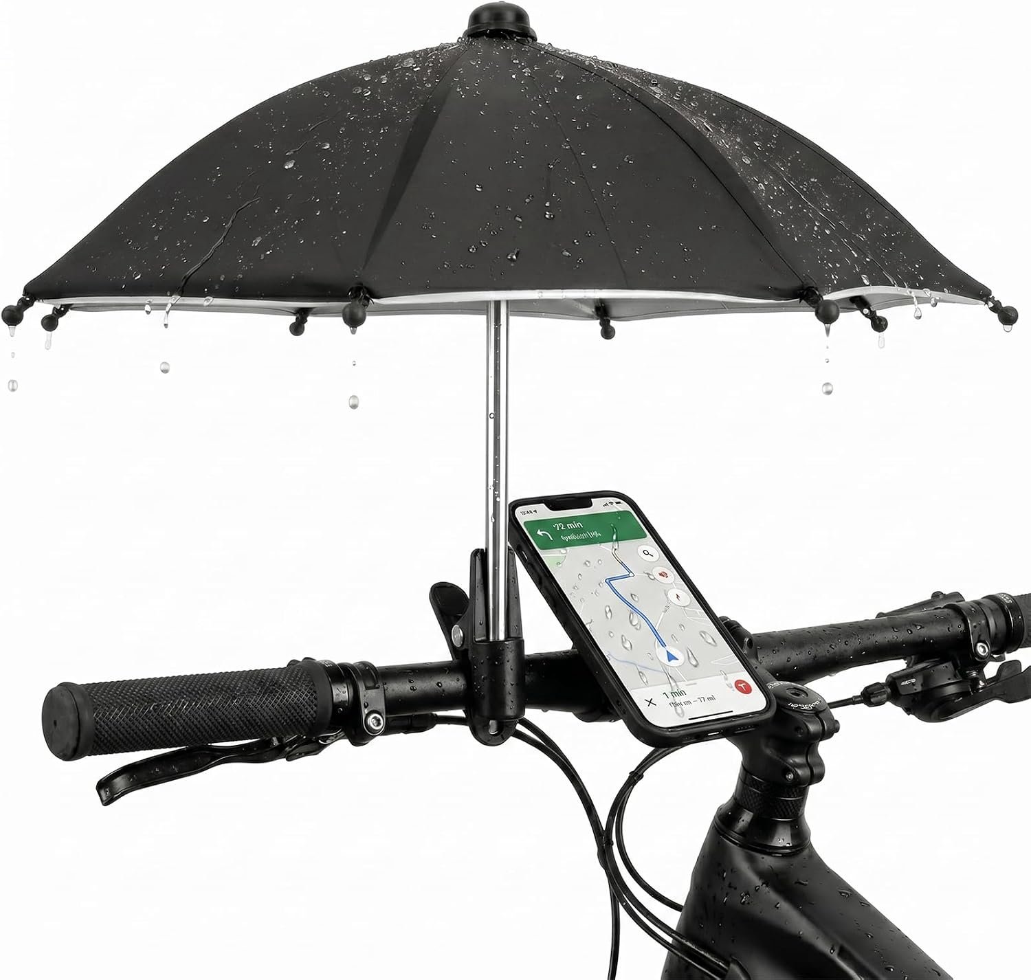 Fietstelefoonhouder met 7 ribben nylon anti-uv-paraplu, waterdichte MTB-smartphonehouder met zilveren isolerende stof en stevige clip voor mountainbike, motorfiets