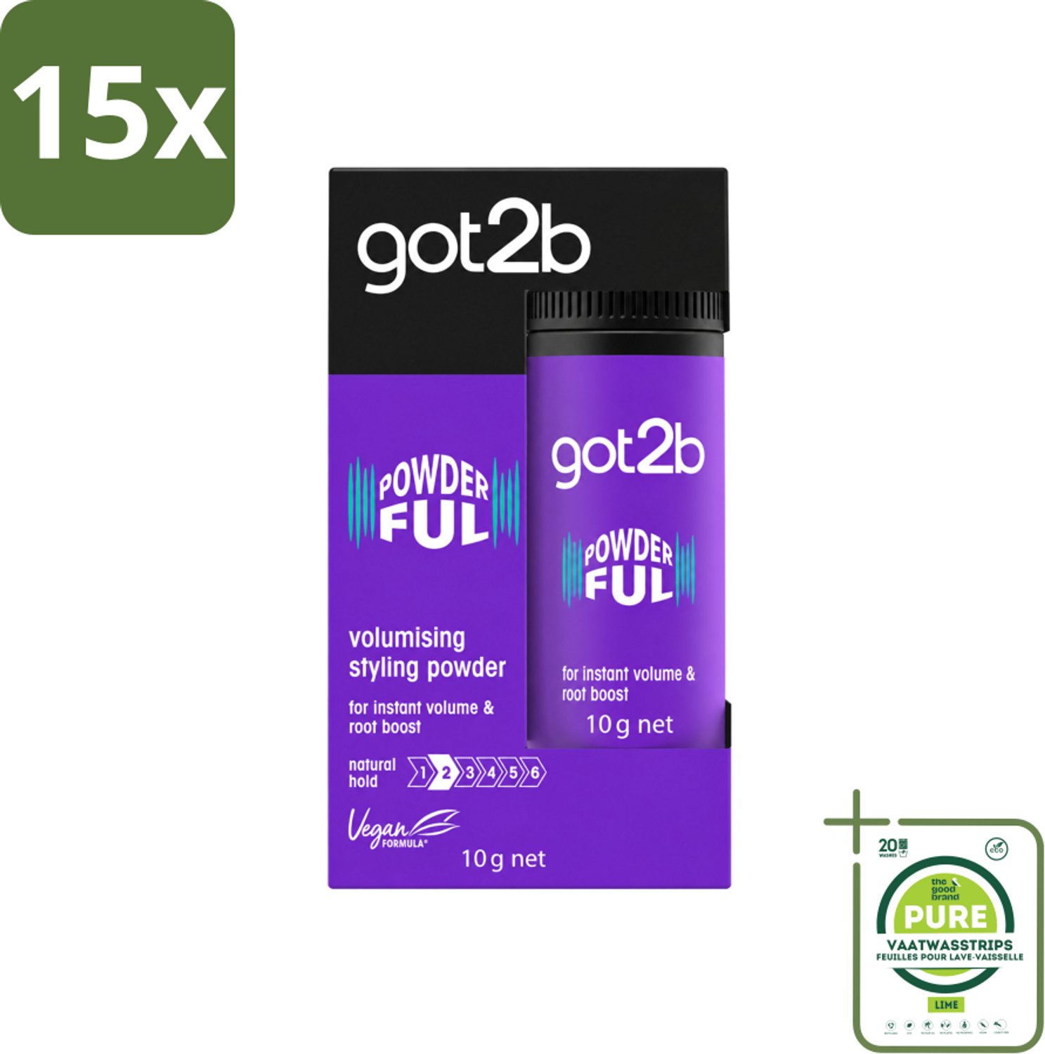 15 x Got2B - Stylingpoeder - Powderful - 10 g - Grootverpakking - Vaatwasstrips - Haar Volume - Haarkleur - Haartextuur - Haarkleur - Haarkleur